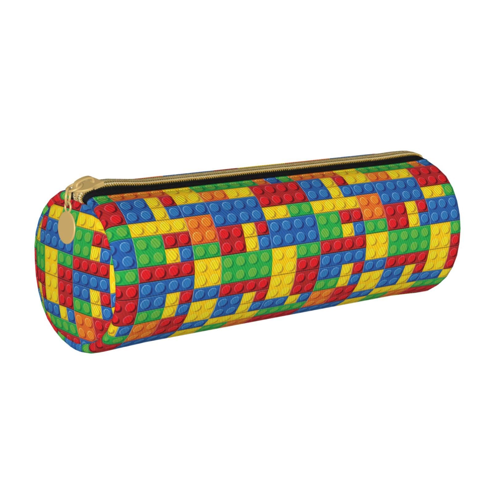Aoojanu Colorful Bricks Leather Pencil Case Zipper Pen Makeup Cosmetic Holder Pouch Stationery Bag For School, Work, Office