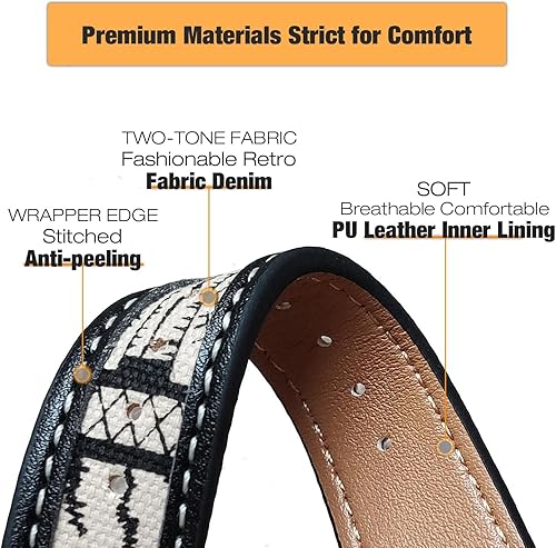 Miniatura 3 de Abanen Correa de reloj de cuero de mezclilla para Samsung Galaxy Watch 7Galaxy Watch 6, correa de tela de lona de 0.787 pulgadas con forro de piel