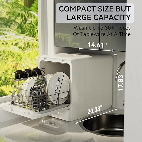 Miniatura 2 de Hermitlux Lavavajillas de encimera, 6 programas de lavado lavavajillas portátil de tamaño delgado