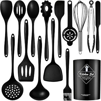 Kitchen Tool Set, Silicone, Utensil Set, Silicone Kitchen Tool Set, High Heat Resistant, Living Alone, Antibacterial, Scratch-Resistant, Stylish, Celebration Gift, Mothers Gift, Housewarming Gift, Black