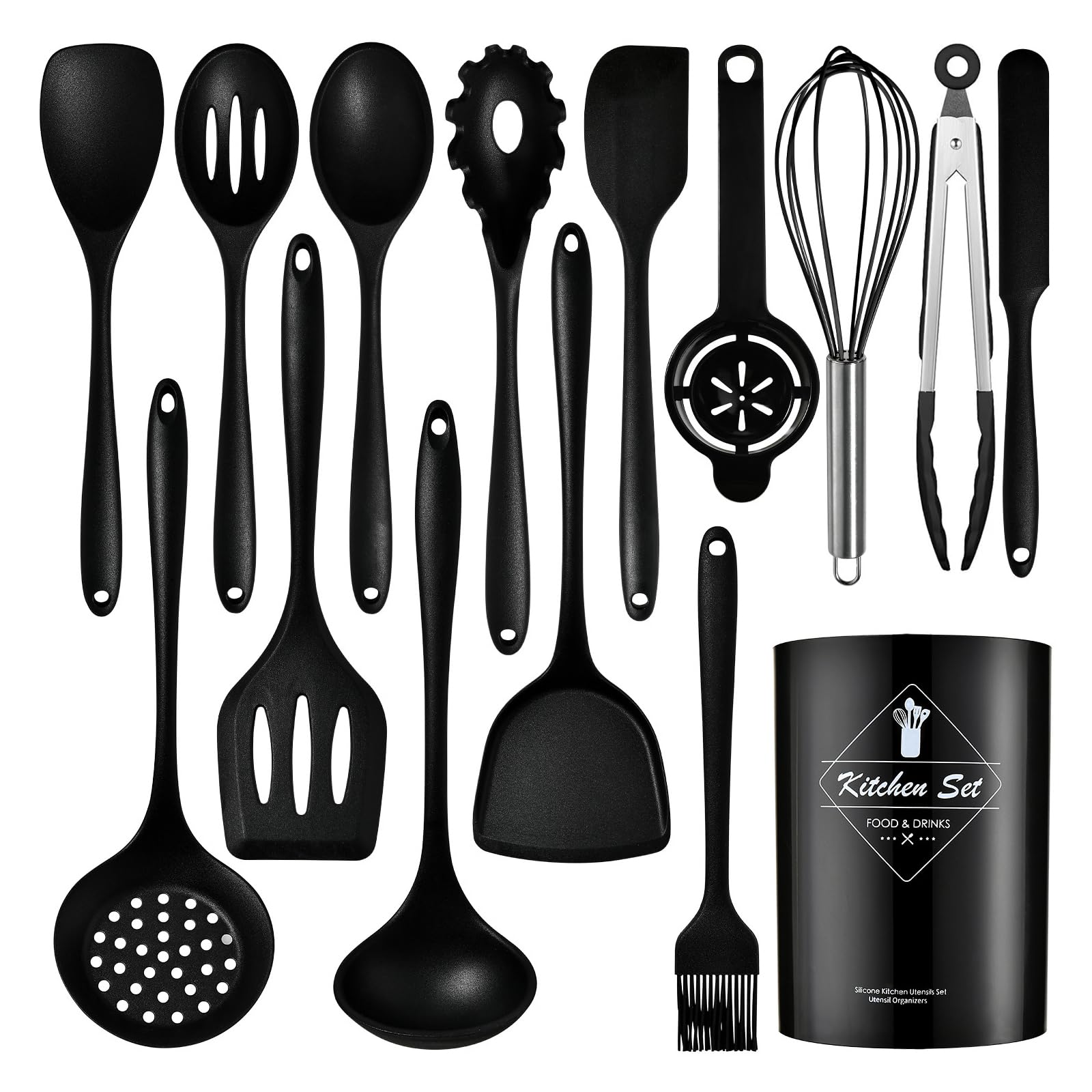 キッチンツール セット シリコン製 調理器具セット １５本 シリコンキッチンツール セット 高耐熱性 一人暮らし 抗菌 傷つかない おしゃれ お祝いギフト 母へのプレゼント 新居祝い ブラック(15点セット, ブラック)