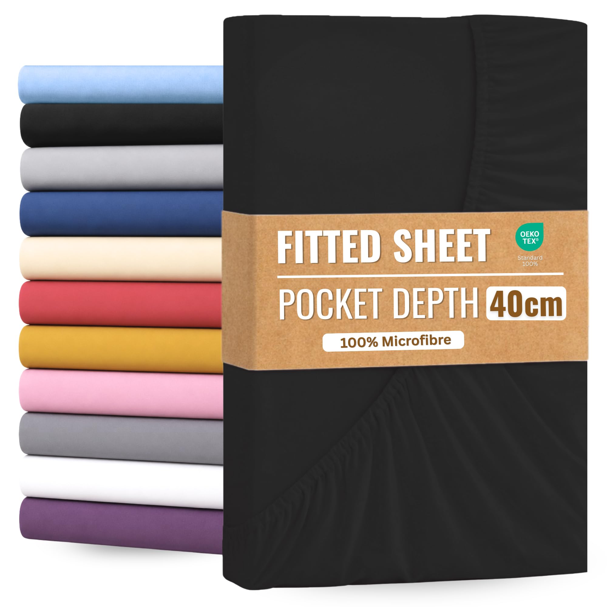 Single Extra Deep Pocket Fitted Sheet Black 40cm (16-inch)