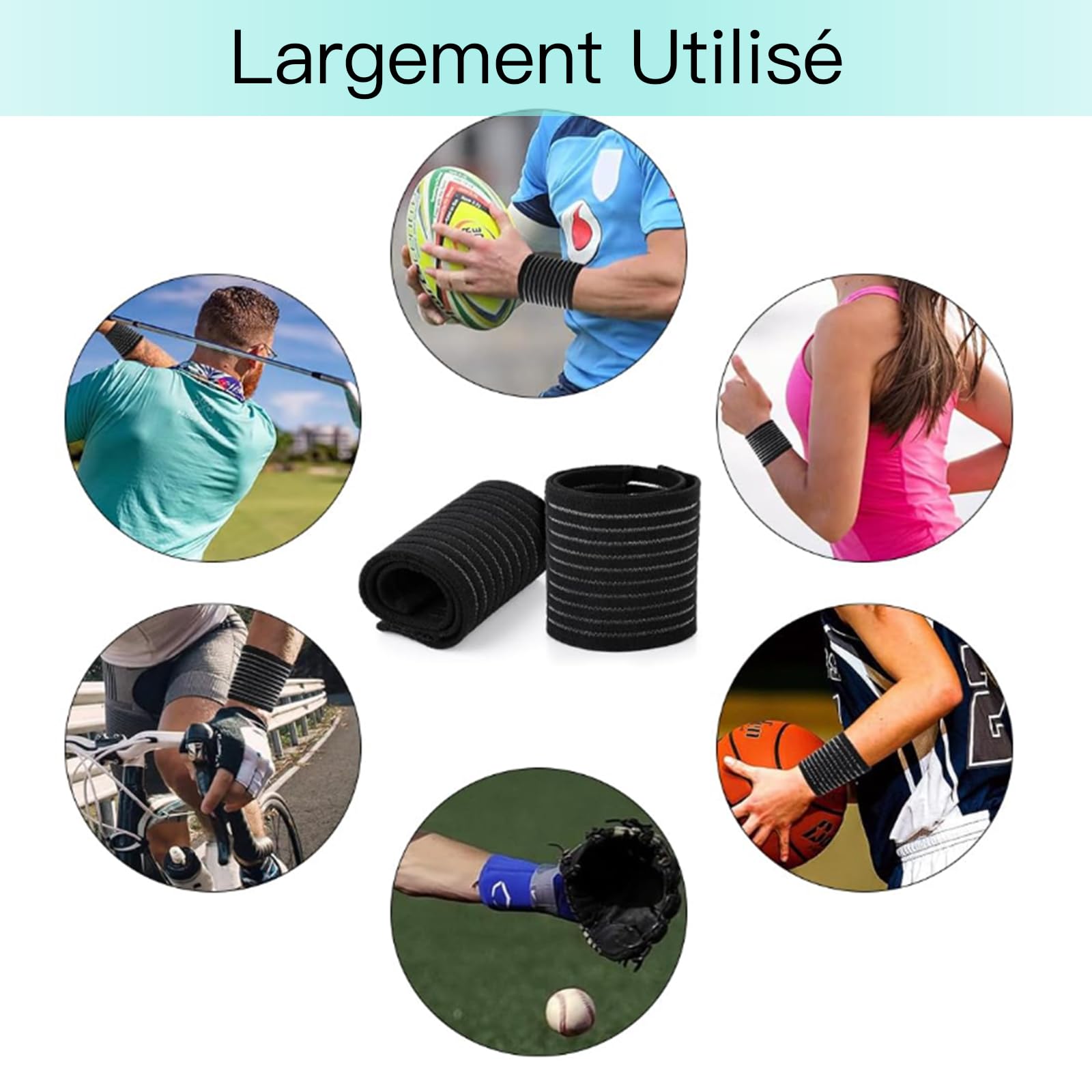 Protège-Poignet Respirant Élastique Ajustable en Polyester pour Tennis, Gym, Fitness Homme et Femme