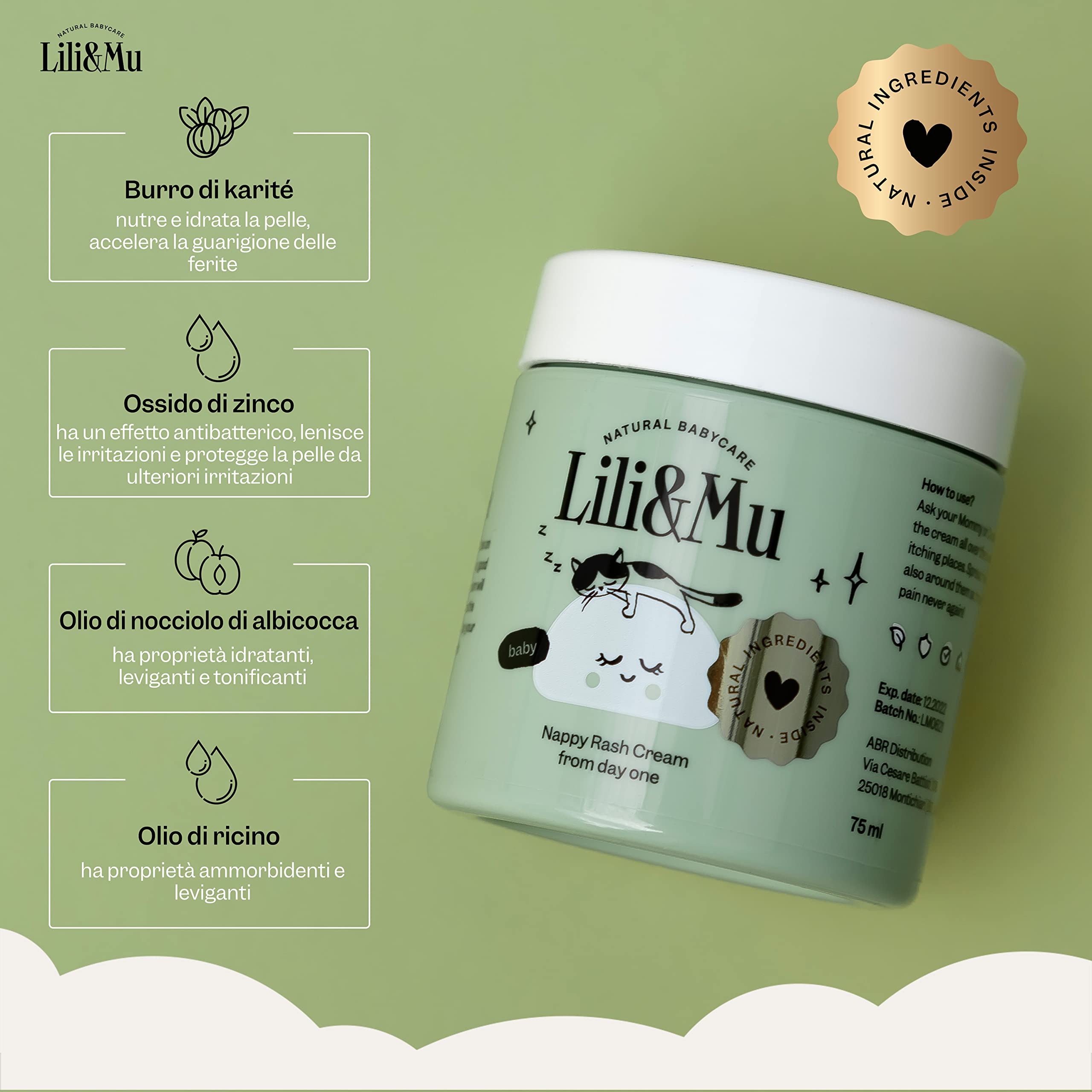 Lili&Mu - Crema idratante + Olio naturale per la cura + Crema allo zinco + Shampoo e gel doccia - Lozione cosmetica naturale per la cura dei bambini