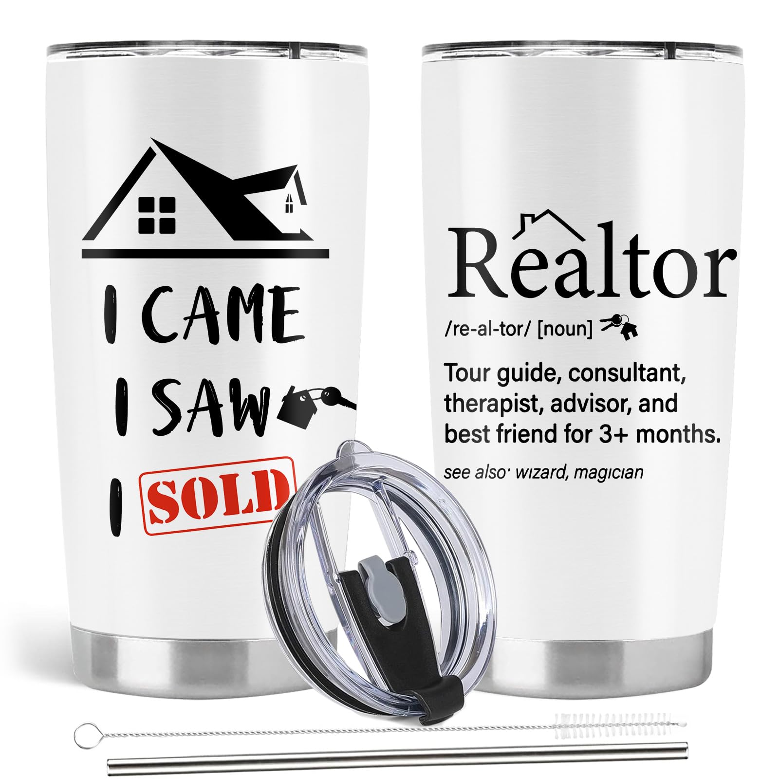 Absacie Realtor Gifts, Real Estate Agent Gifts, Closing Gifts For Realtor, 20oz Stainless Steel Tumbler with Lid Straw