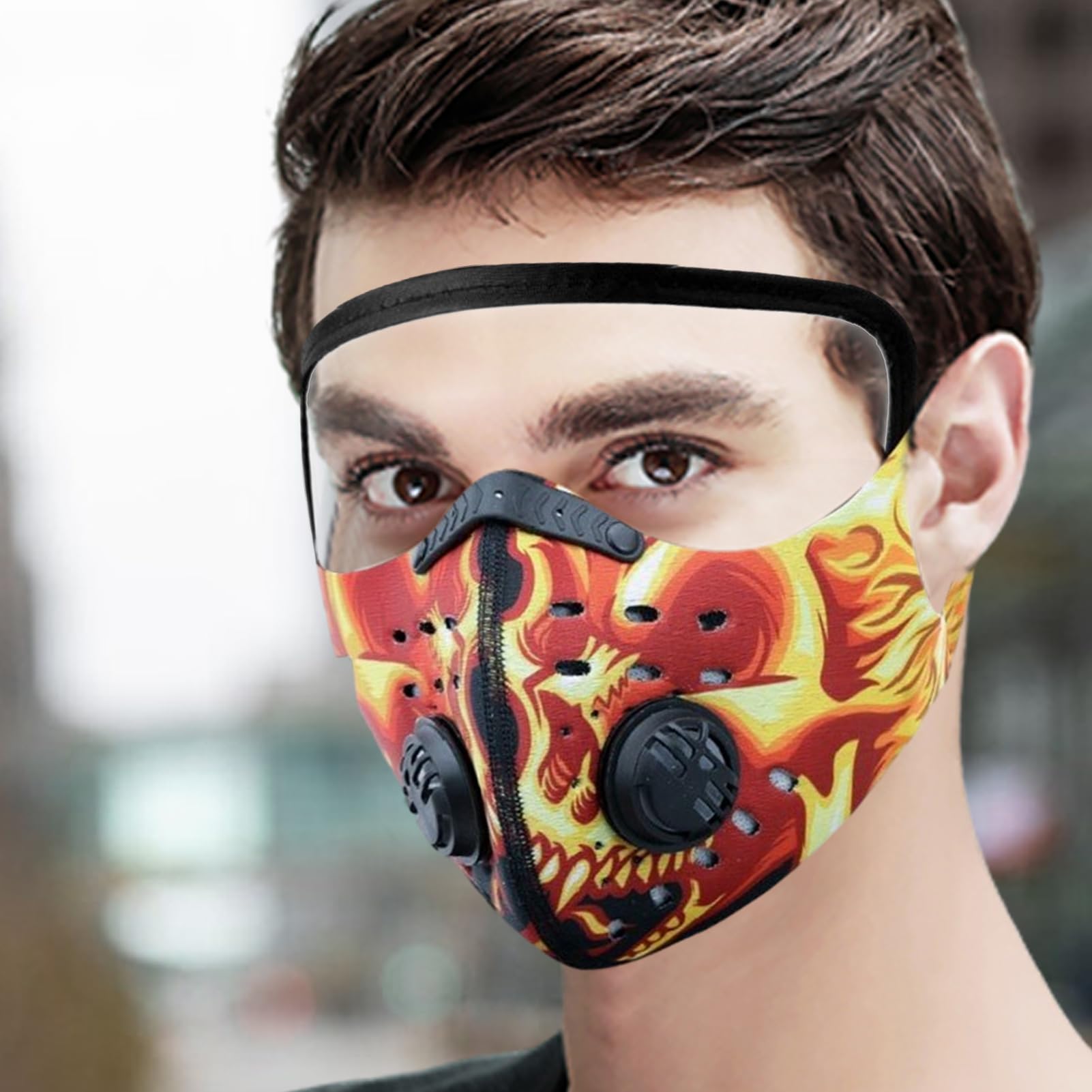 Masque de protection réutilisable avec valve d'air et bandeau amovible, technologie de filtre en maille, masque de sport anti-pollution pour moto, travail du bois