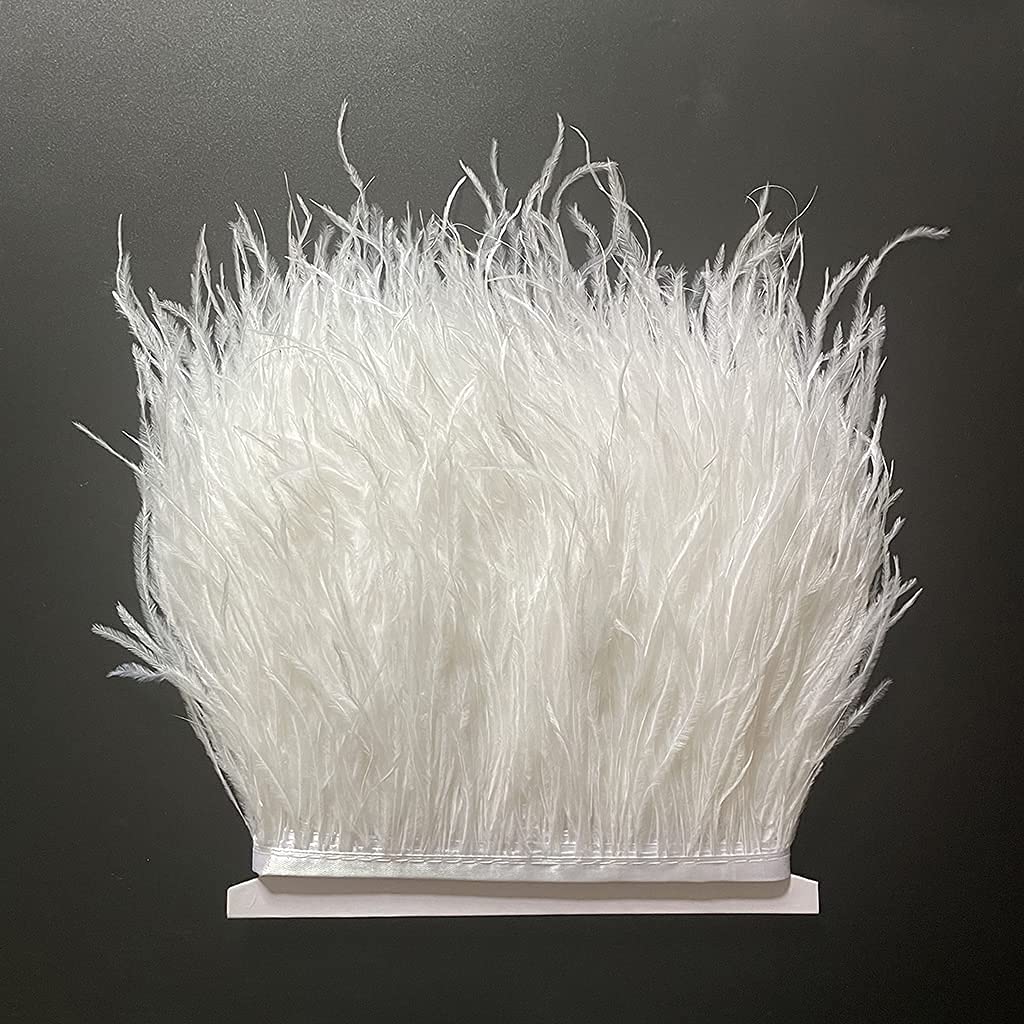 2Yard White Ostrich Feather Fringe Trim 4-6inch in Width for DIY Costume Sewing Craft Decor Dress Accessories Party Supplies Festival Outfits