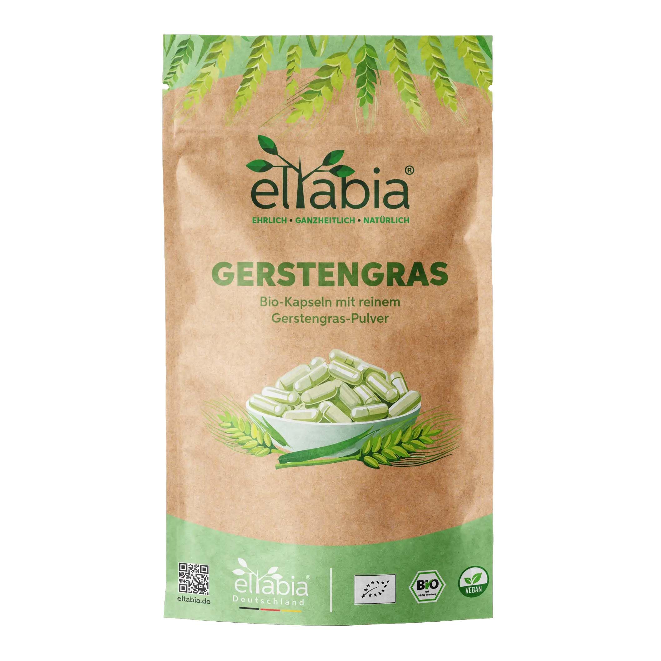 Bio Gerstengras Kapseln 500 Stück | Hochdosiert 1080mg Tagesdosis | Gerstengraspulver aus deutschem Anbau | 100% rein ohne Zusätze (DE-ÖKO-007) | Vegan und ideal für unterwegs
