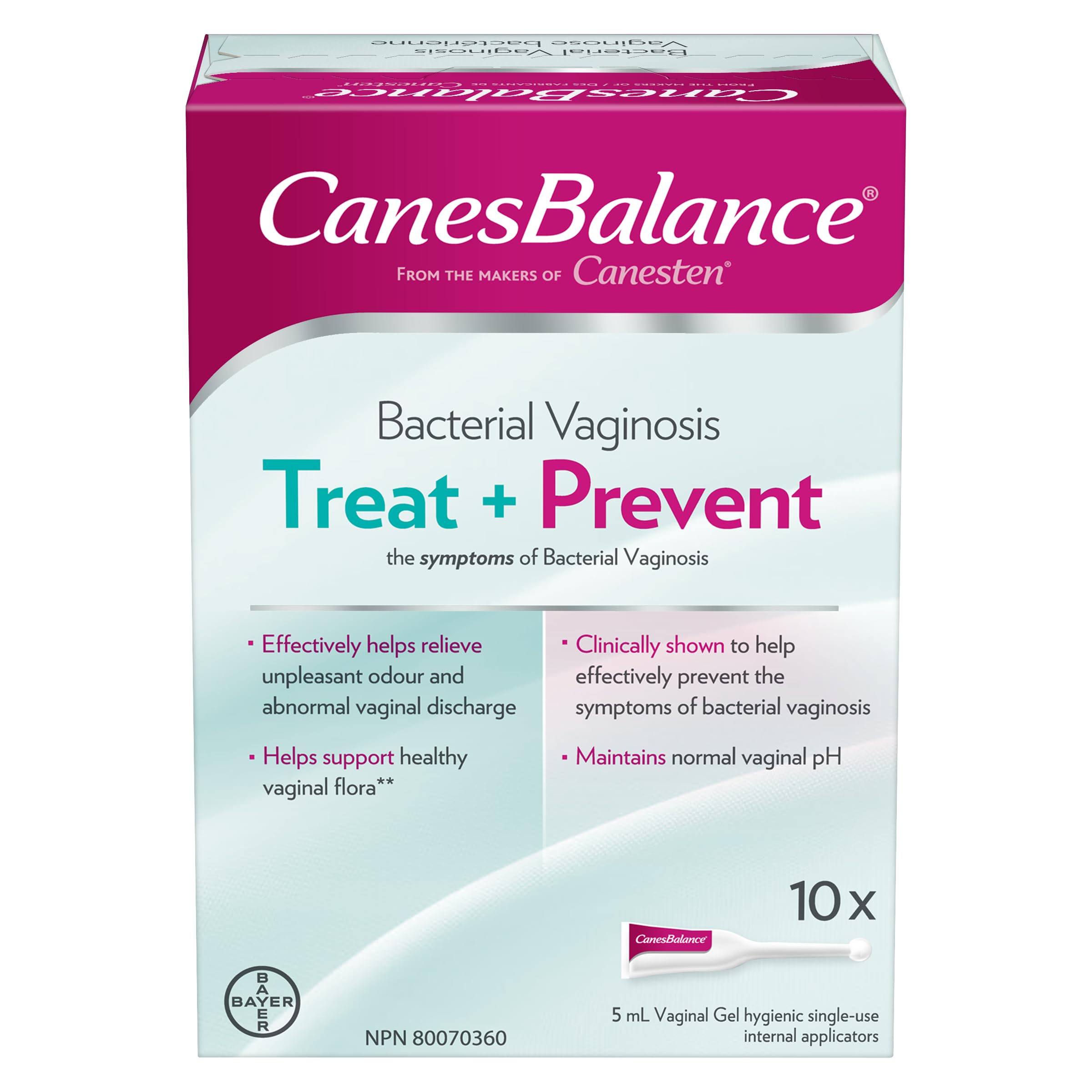 CanesBalance Bacterial Vaginosis Treatment and Prevention Gel - Treat And Prevent BV Symptoms, BV Treatment For Women, Relieves Vaginal Odor, Maintains Normal Vaginal pH, 10 Single-Use Applicators