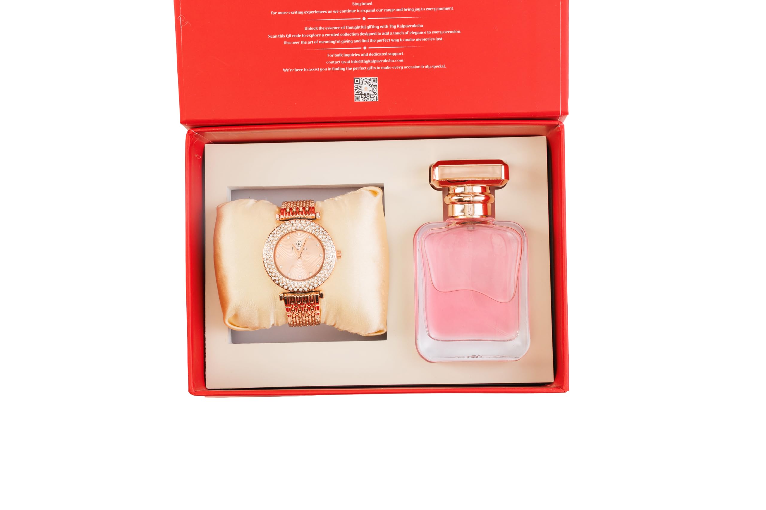 Thy Kalpavruksha Women’s Gift Set – Rose Gold Designer Watch & long Lasting Perfume Bottle in Elegant Red Gift Box – Ideal for Birthday, Raksha Bandhan, Anniversary & Festive Gifting-image-26