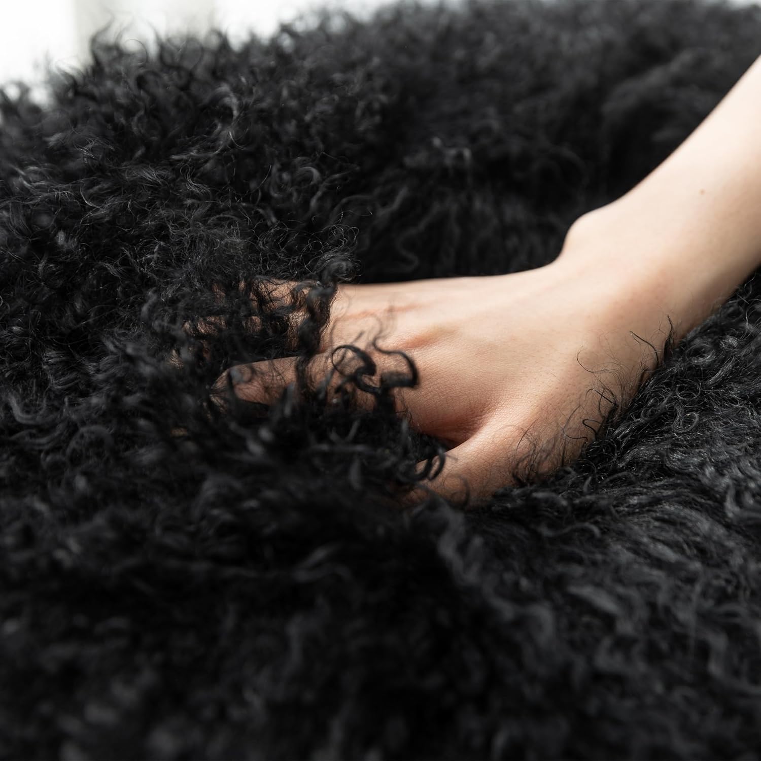 MOOX Mongolian Lamb Fur Pillow Covers Lumbar Throw Sheepskin Pillow Case Genuine Wool Fur Tibetan Accent Living Room Bedroom Decorative Cushion Cover (12 * 20inch Black)