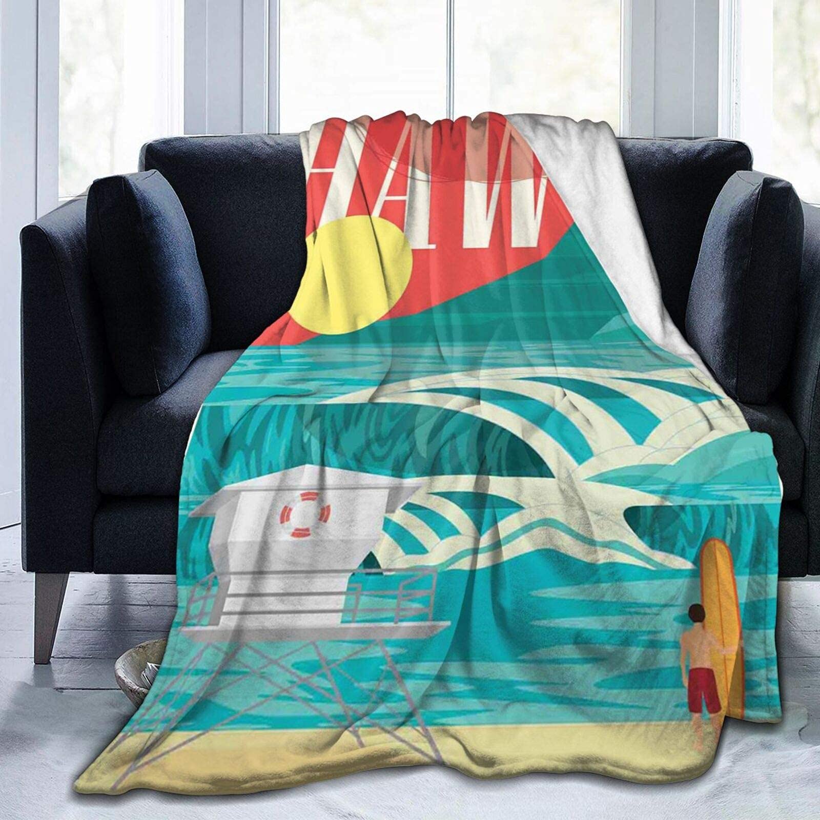 Ultra-Soft Micro Fleece Blanket,Hawaii Sandy Coastline Sunny Day Surfboard Tropics Famous Honeymoon Destination,Home Decor Warm Throw Blanket for Couch Bed 50x60in(125cmx150cm)