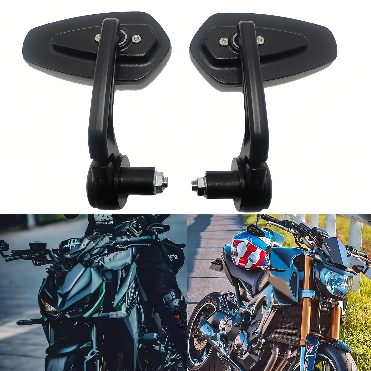 Rétroviseurs de Guidon de Moto 7/8" 22mm CNC Verres Antireflets Bleus Rétroviseurs Latéraux Moto Compatible avec Z1000 Z750 MT03 monster mt07 mt09 scooters UTV Street Sport Bike Cruiser