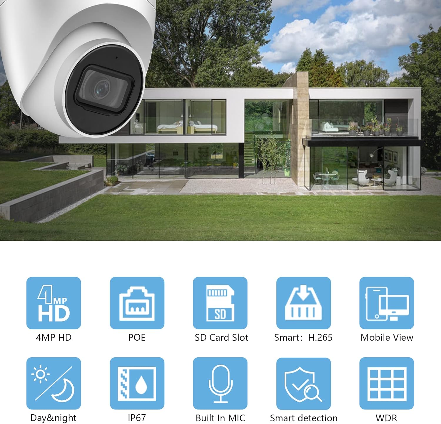 Best Deal 4MP HD Starlight Security POE IP Camera, Home&Outdoor Network Surveillance Eyeball Dome Camera with Built-in MIC, 165ft Smart IR Night Vision，MicroSD Recording,H.265+,WDR IP67