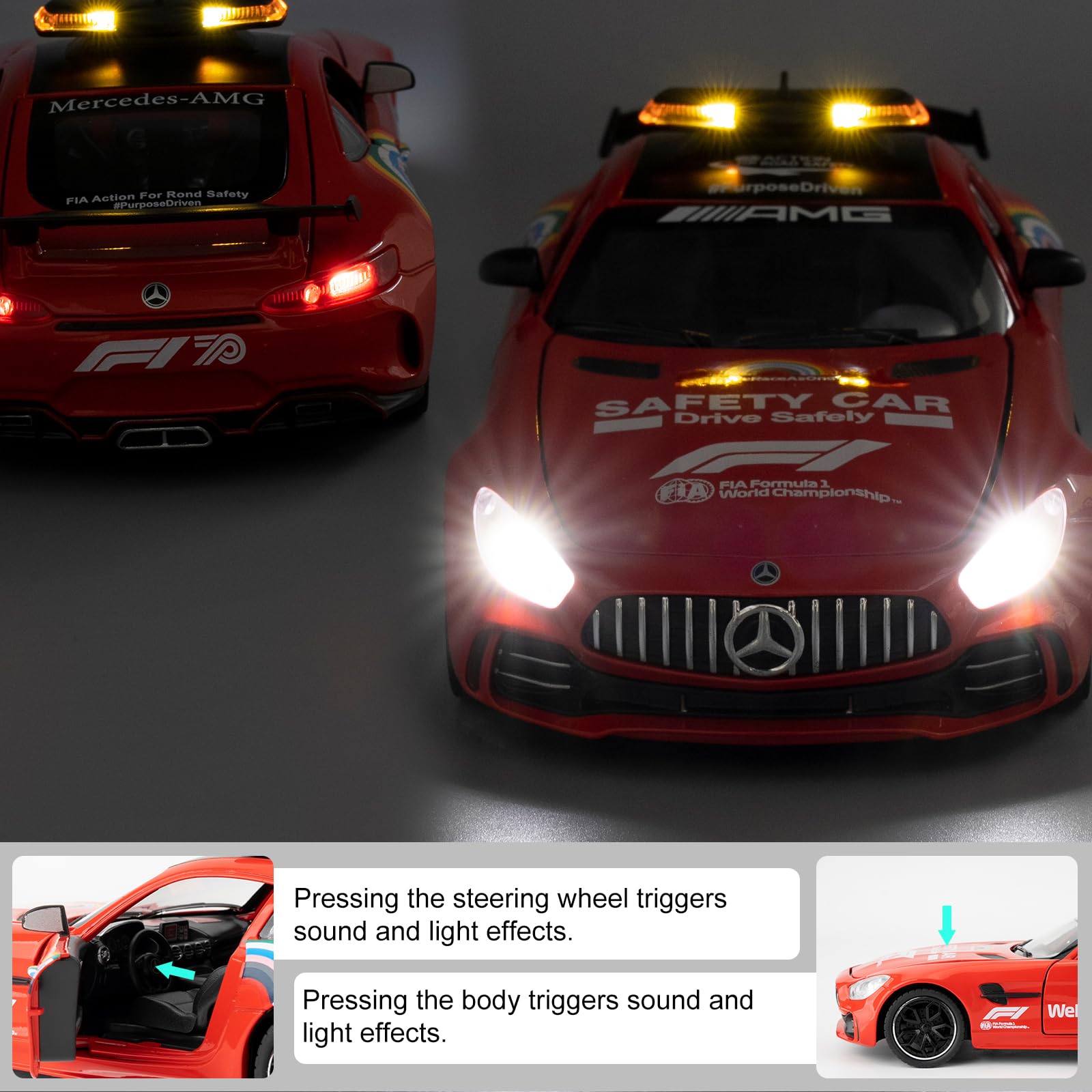 imtfzct 1/24 Mercedes-Benz GTR Race Safety Car Paint Edition, Mercedes Benz giocattolo auto da collezionare, auto giocattolo con funzione audio e luce e funzione Pull Back (rosso