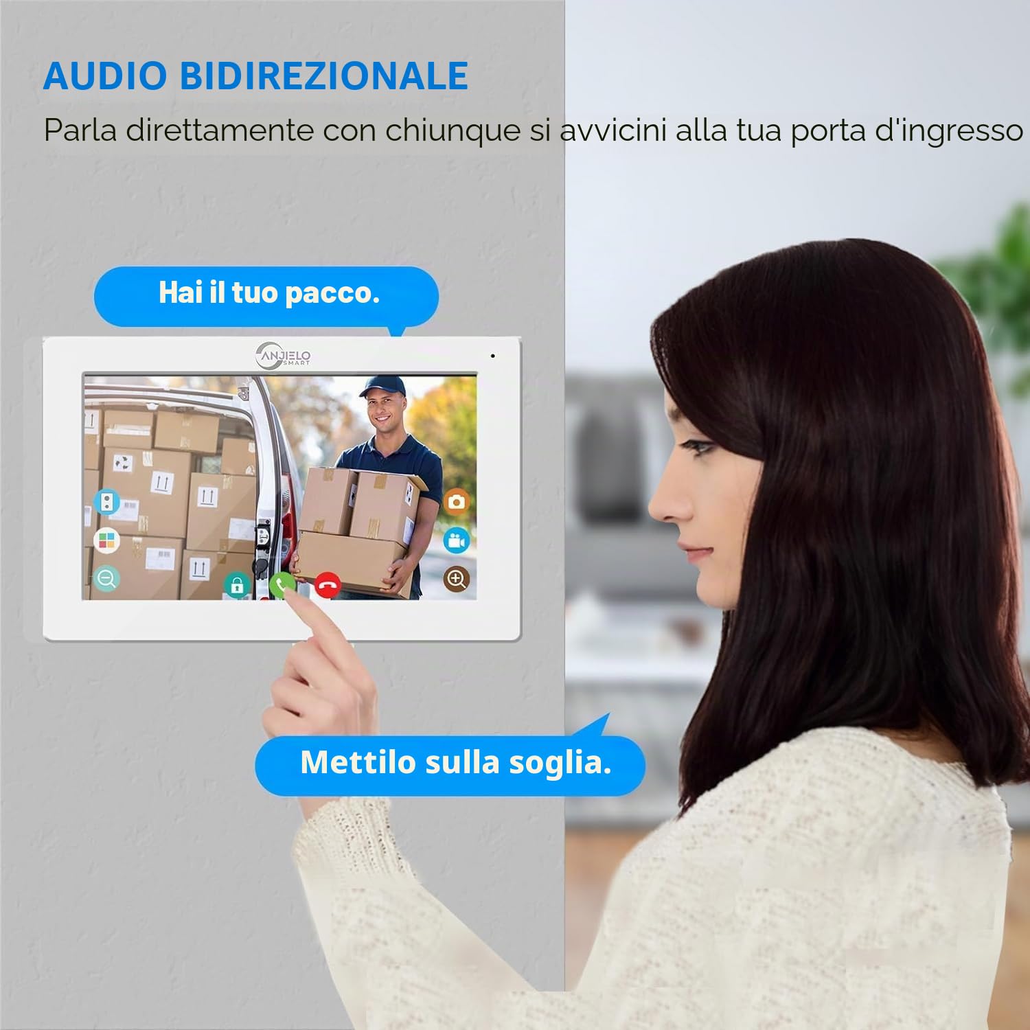 ANJIELO SMART Videocitofono 1080P (Campanello cablato), Campanello per 3 famiglie, Touch Screen da 7 pollici, sblocco Possibile, citofono bidirezionale (bianco)
