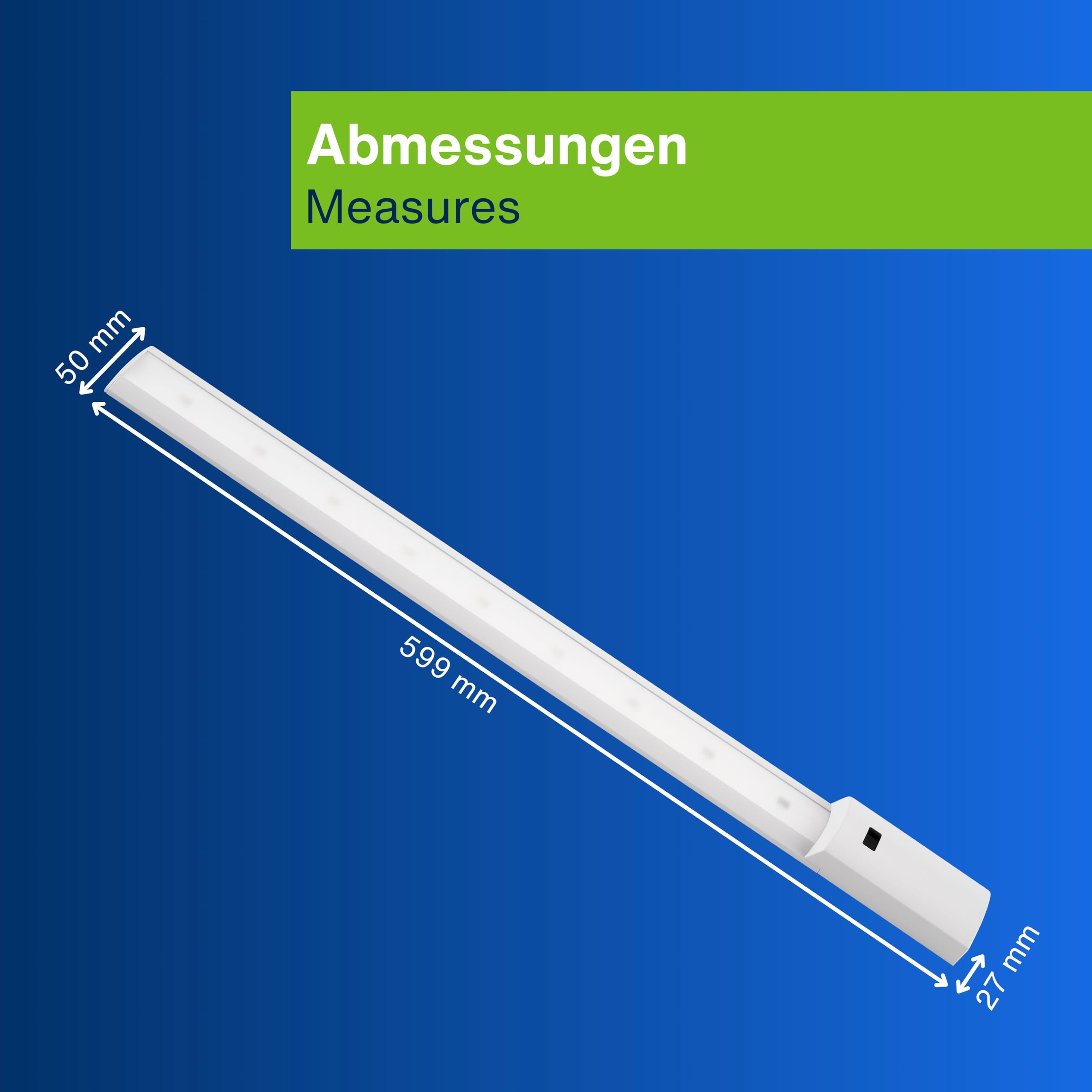 REV Lampada da incasso a LED da cucina, illuminazione per armadio, 60 cm, 25.000 h, striscia LED 10 W, 590 lm, bianco