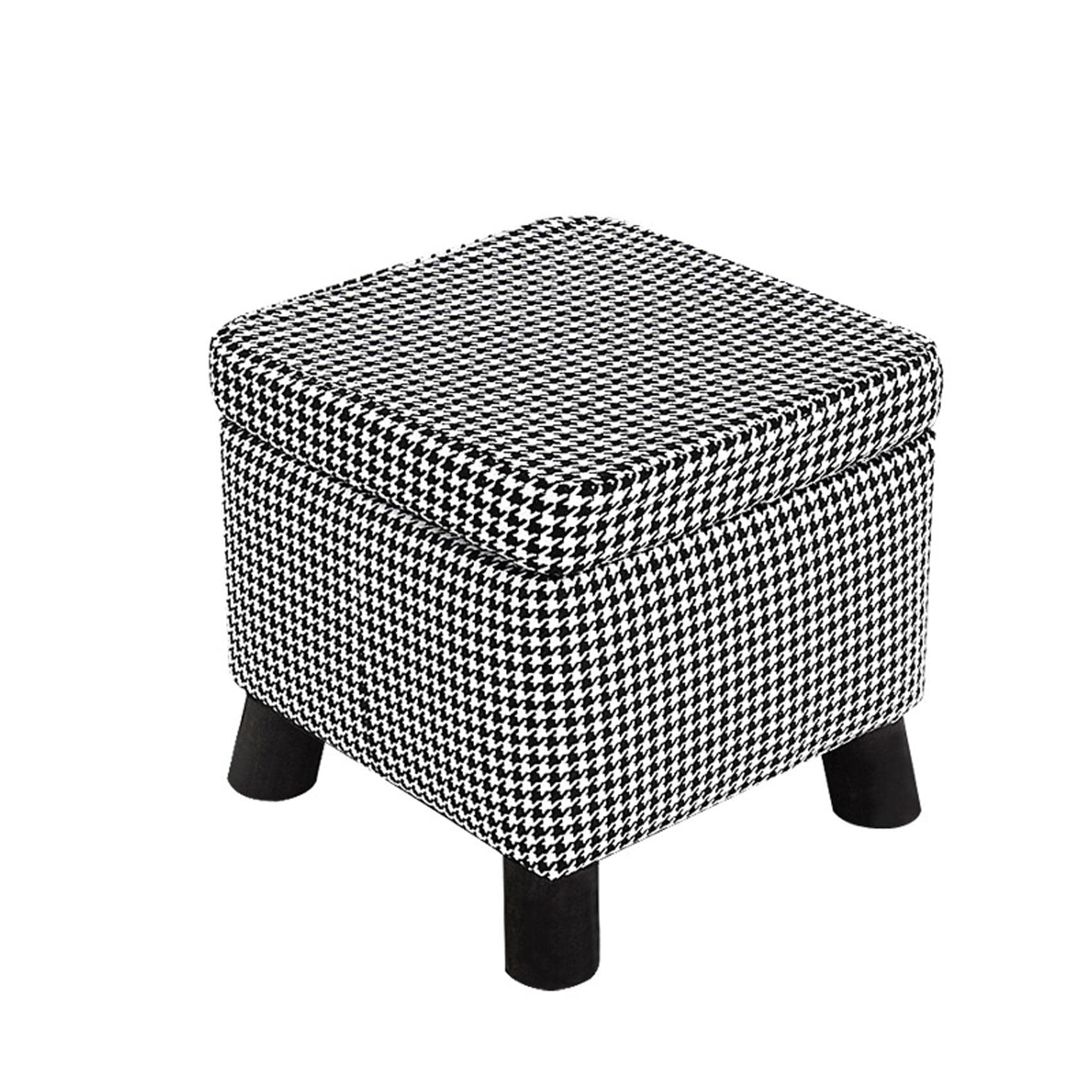 Repose-Pieds Ottoman Carré 33cm en Coton et Lin Noir pour Salon et Chambre