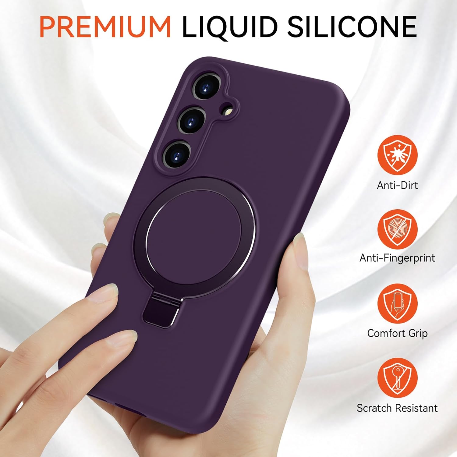 for Samsung Galaxy S25+/ S25 Plus Case with Stand, Slim Liquid Silicone Phone Cases for Galaxy S25 Plus Compatible with MagSafe Magnetic Kickstand Case Full Camera Protection, Dark Purple