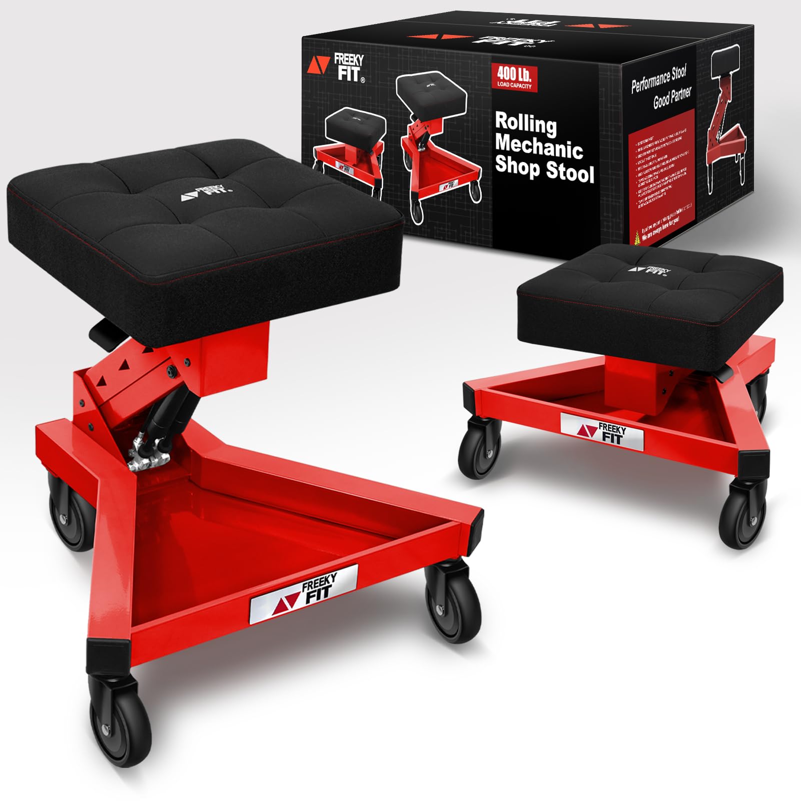 FreekyFit Mechanic Stool with Wheels, Hydraulic Adjustable Shop