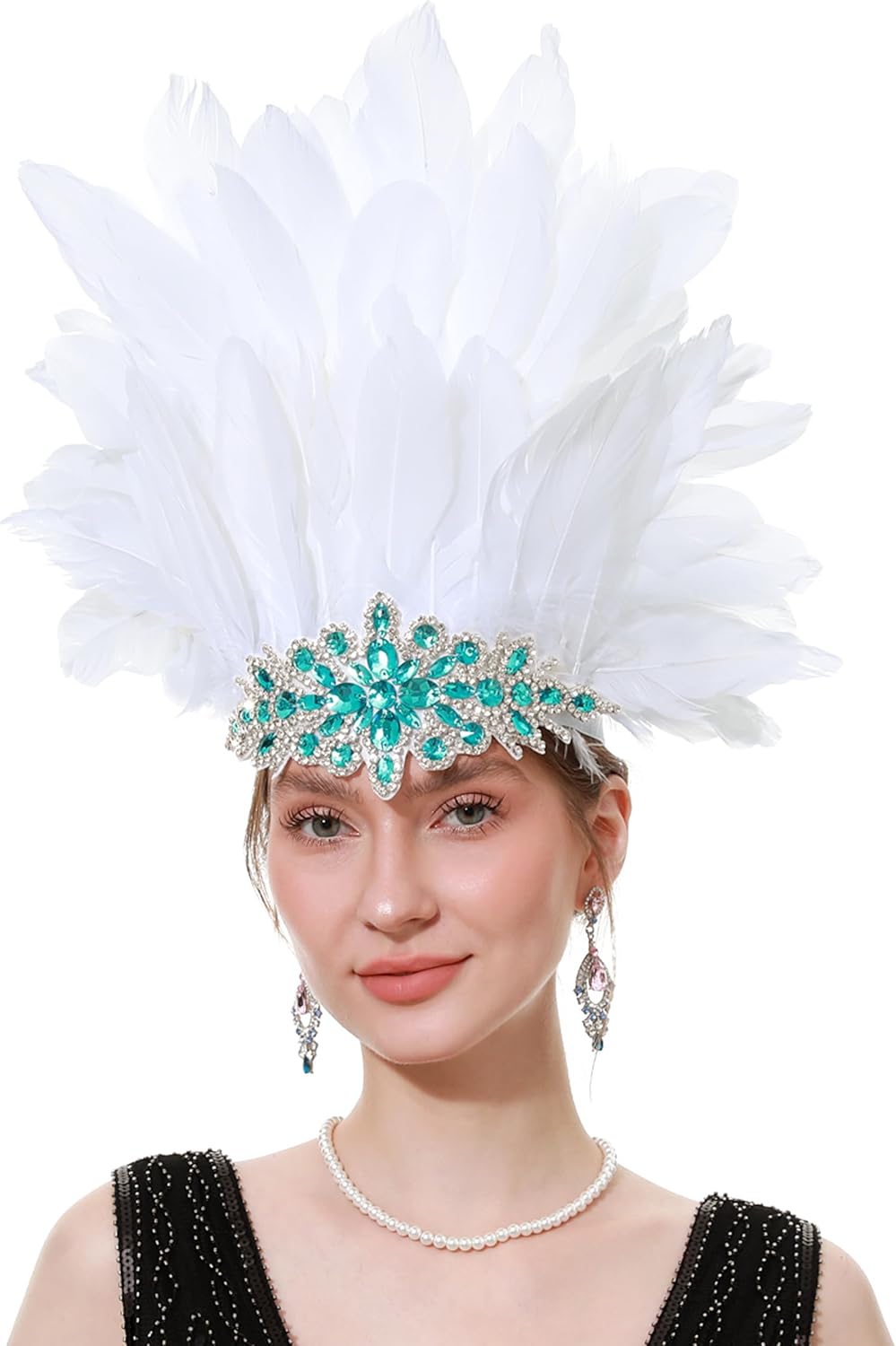 Women's Feather Headpiece Handmade Rhinestones Headband Halloween Showgirl Cosplay Headwear Accessories