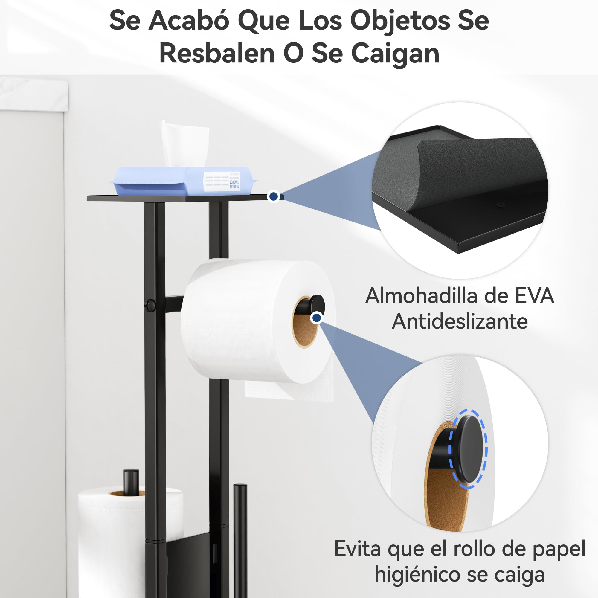 susswiff Portarrollos de papel higiénico de acero inoxidable de pie escobillaportarrollos de papel higiénico con caja para toallitas húmedasportarrollos de papel higiénico con escobilla de inodoro,