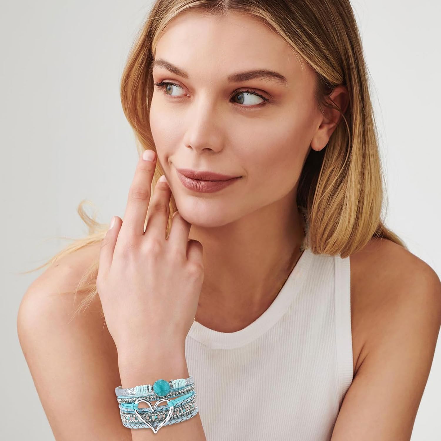 Long tiantian Boho Leather Wrap Bracelets Gifts Trendy Stuff Layered Bangles Bracelets for Women Modern Stackable Infinity Bracelets Bohemian Jewelry Gifts for Women Birthday Christmas Gifts Stocking Stuffers - Image 7