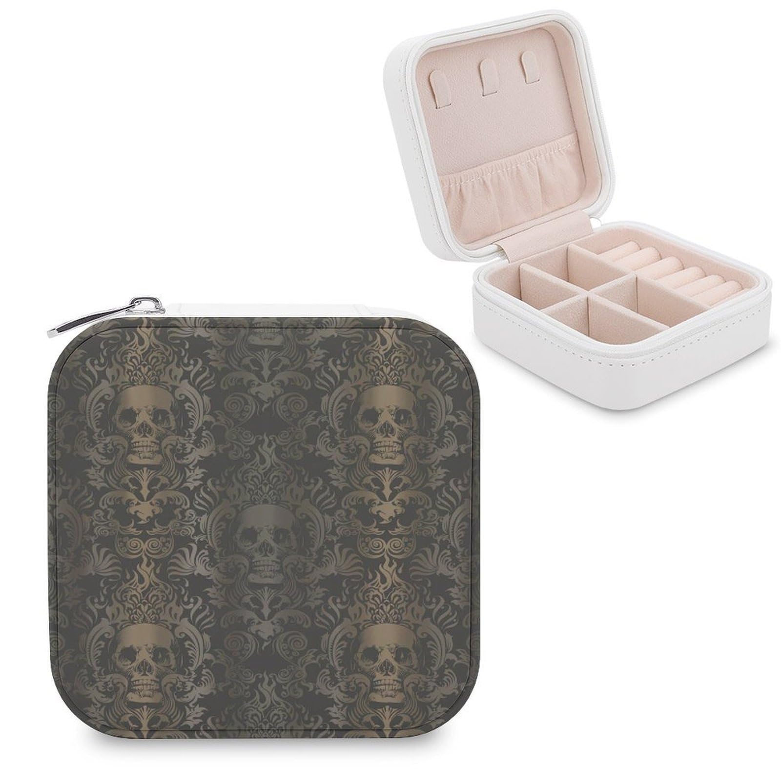 Boîte à bijoux gothique en cuir portable avec séparateurs amovibles pour voyage