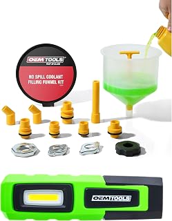 OEMTOOLS No-Spill Coolant Funnel Kit, Dual Mode 7" LED Work Light, 15 Piece Fluid and Oil Funnel Set, 600LM LED Flashlight, Allows Access to Hard-to-Reach Radiators