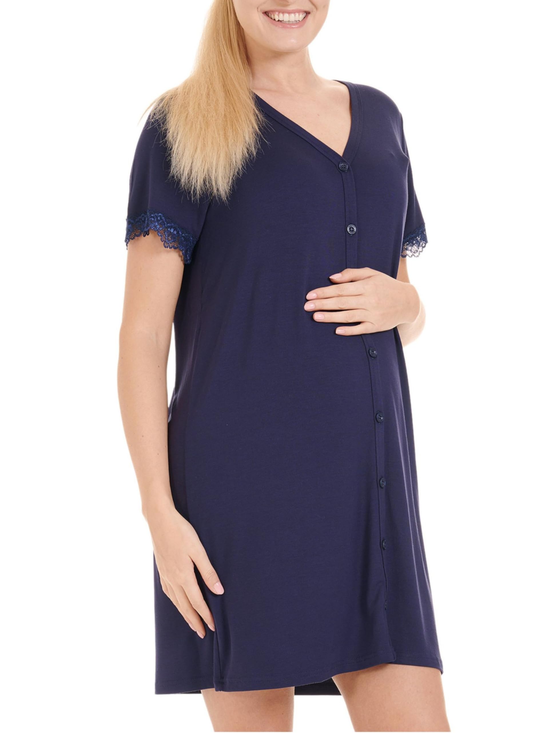 Herzmutter Camisón de Maternidad - Camisones de enfermería y Embarazo - Camisones de Maternidad del Hospital - Camisones para la Futura mamá – Flores–patrón–Tira–marítimo - 2800