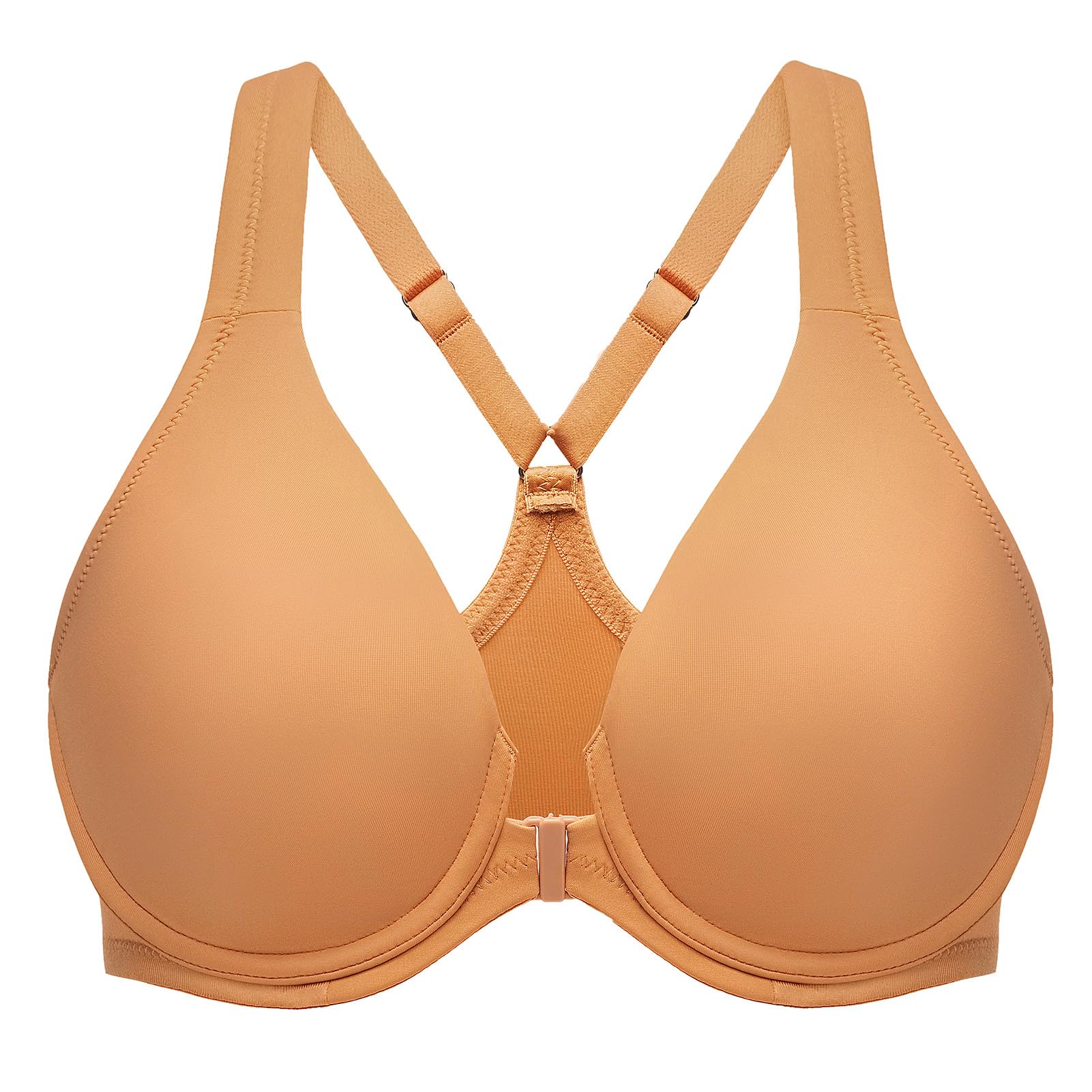 MELENECA Women's Racerback Front Fastening Bras Plunge Unlined Full Coverage Seamless Underwire Bra Taupe 48DD