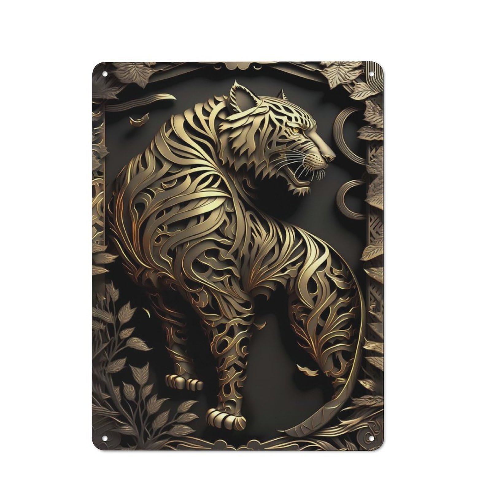 Junmoney Style Tin Wall Plaque 40X30cm With Tiger Lord Golden Art Deco For Workshop Wall, With Clear Retro Wall Decor Character