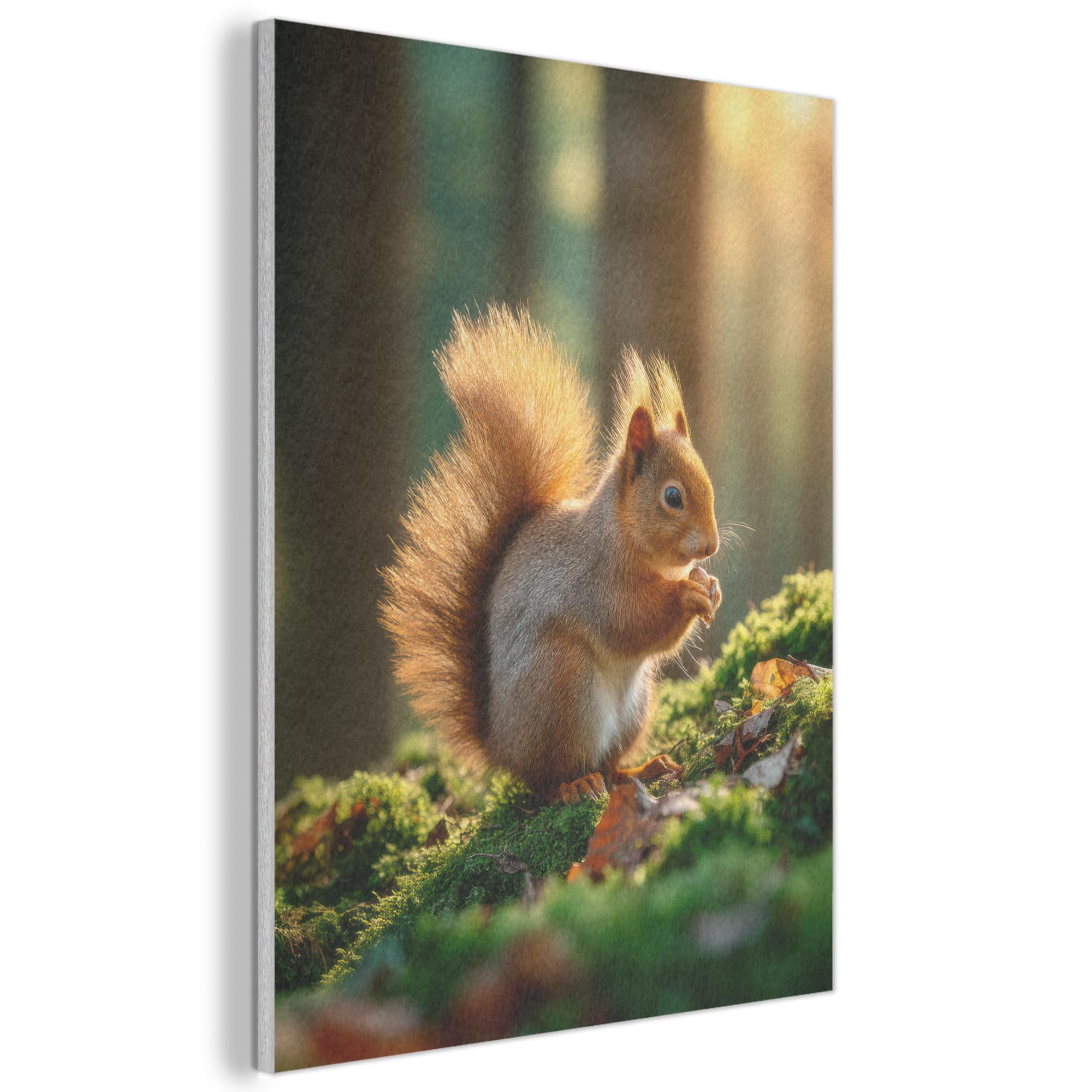 MuchoWow© Felt Panel 50x70 cm Framed Design Print Accent Interior Wallart Decoration Wall Art Squirrel - Nut - Grass