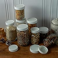 Vista 6 de 9 Pack de tapas de tarro de boca ancha mejoradas en blanco con anillos de silicona, para Ball, Kerr y más, tapas de almacenamiento de plástico