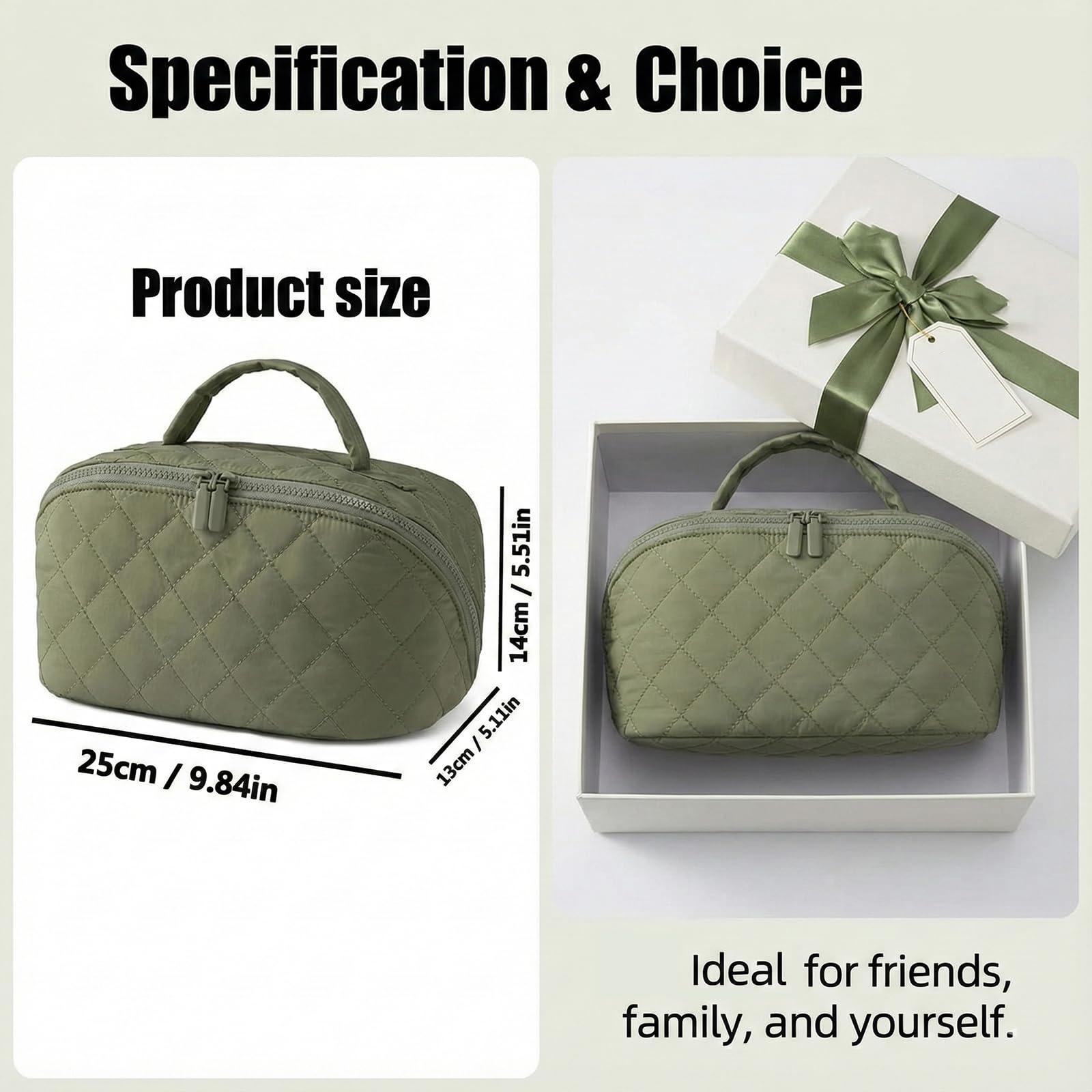 Bolsa de maquillaje de viaje y organizador de neceser, bolsa de cosméticos plana de gran apertura para mujeres de viaje y uso diario, diseño protector acolchado hinchado con compartimentos, gran