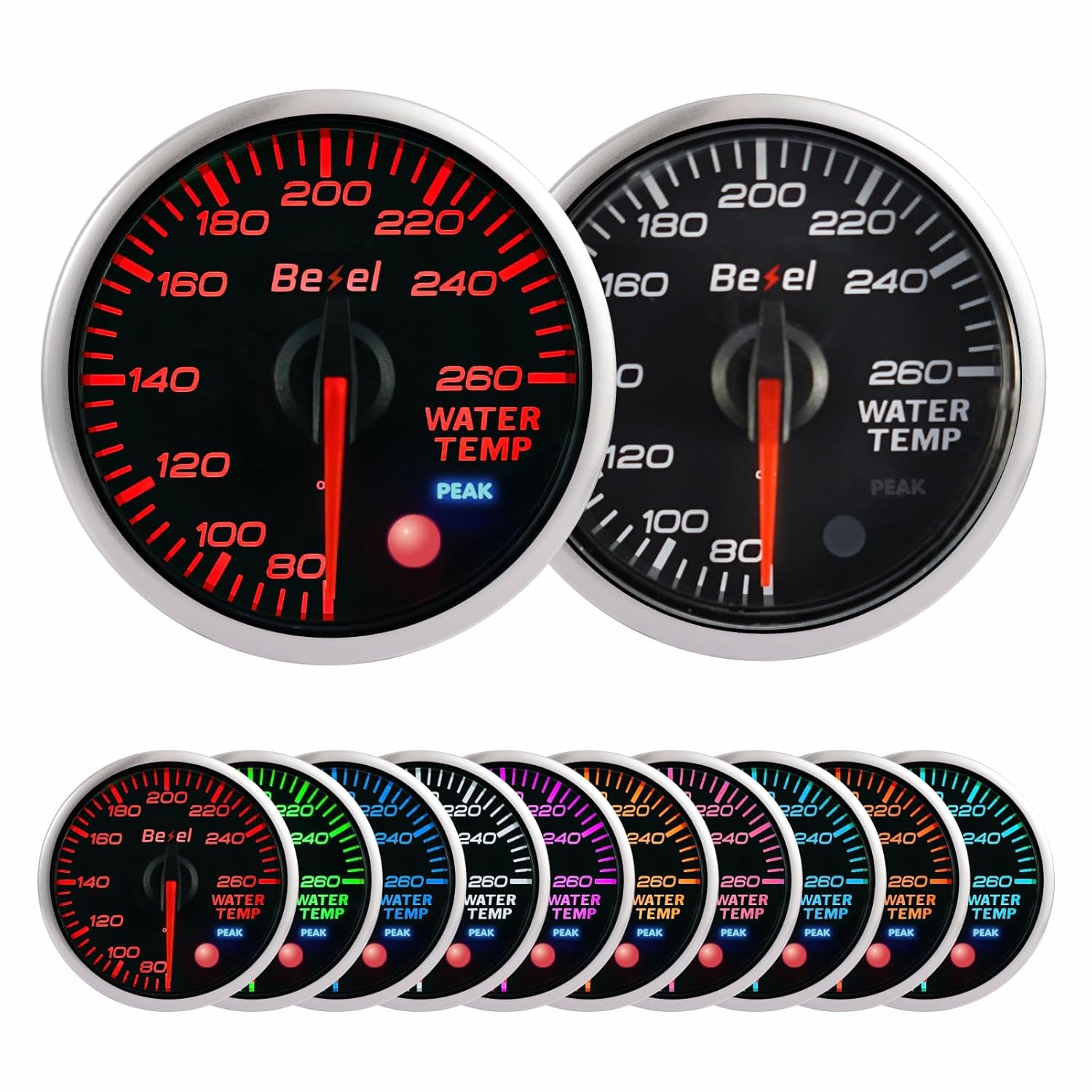 Bezel Water Temperature Gauge Kit Automotive(Coolant Temp Gauge) 80-260℉ Black Indash Brushless Series 2-1/16'' (52mm) Include 1/8 BSPT Sensor - Clear Lens - Remote Button - for Car&Truck - JDM/USDM
