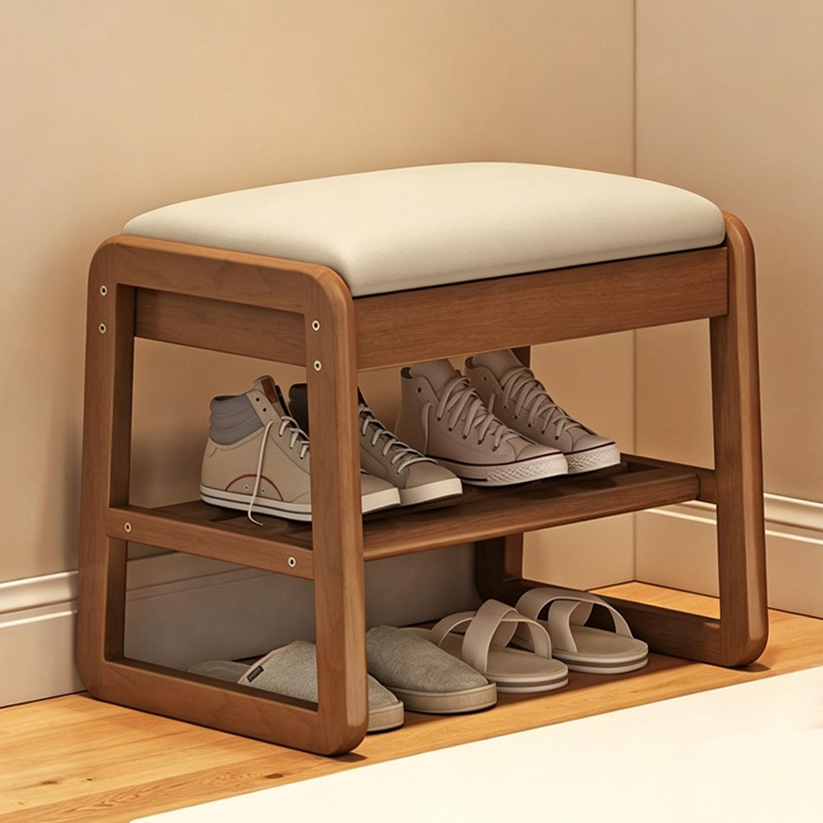 Organiseur à chaussures ouvert à 2 niveaux en bois avec banc dressing