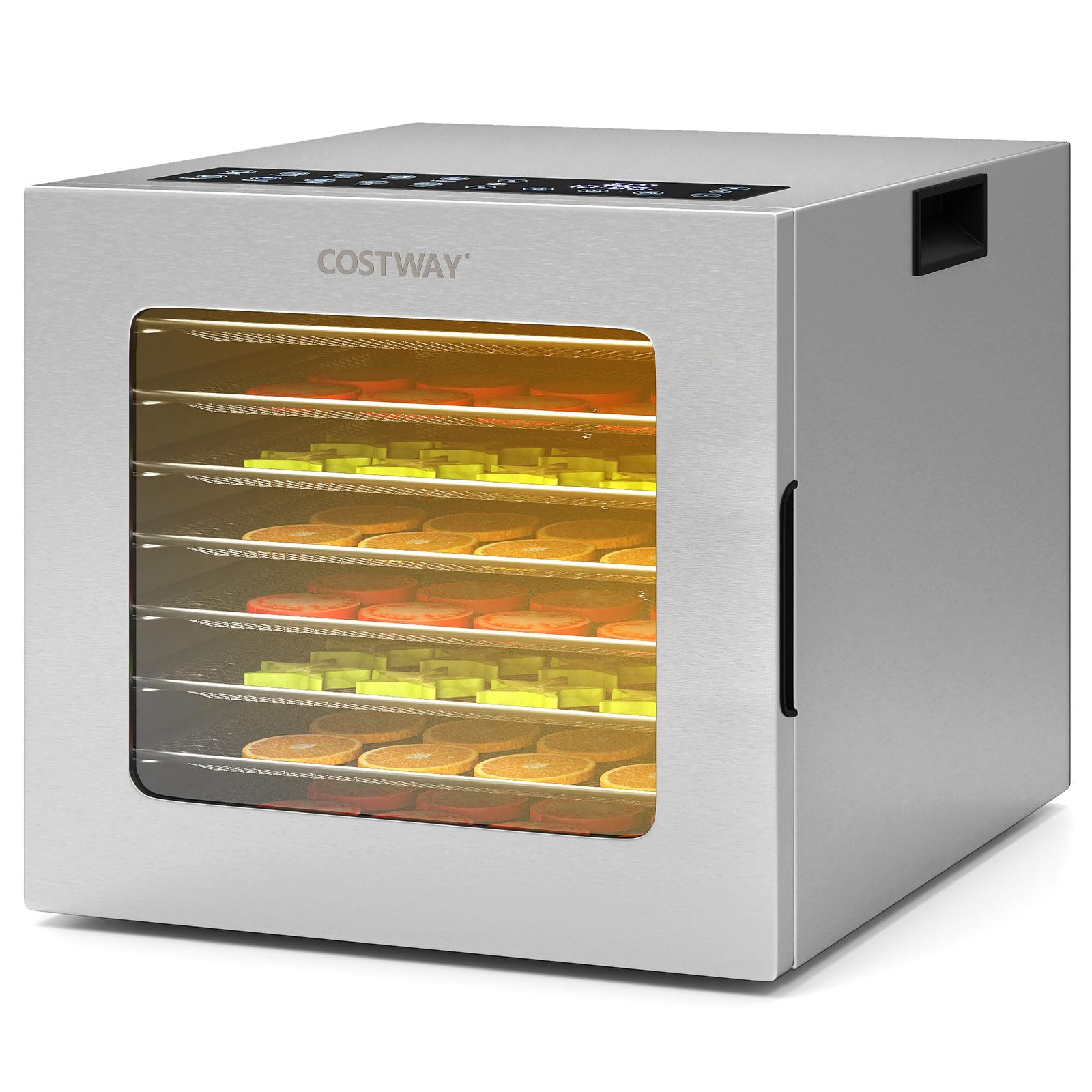 COSTWAY Suszarka 850 W z 8 wkładanymi półkami, urządzenie do suszenia z timerem 48 h i regulatorem temperatury 35℃-75°C, osuszacz do owoców, do żywności, mięsa, owoców