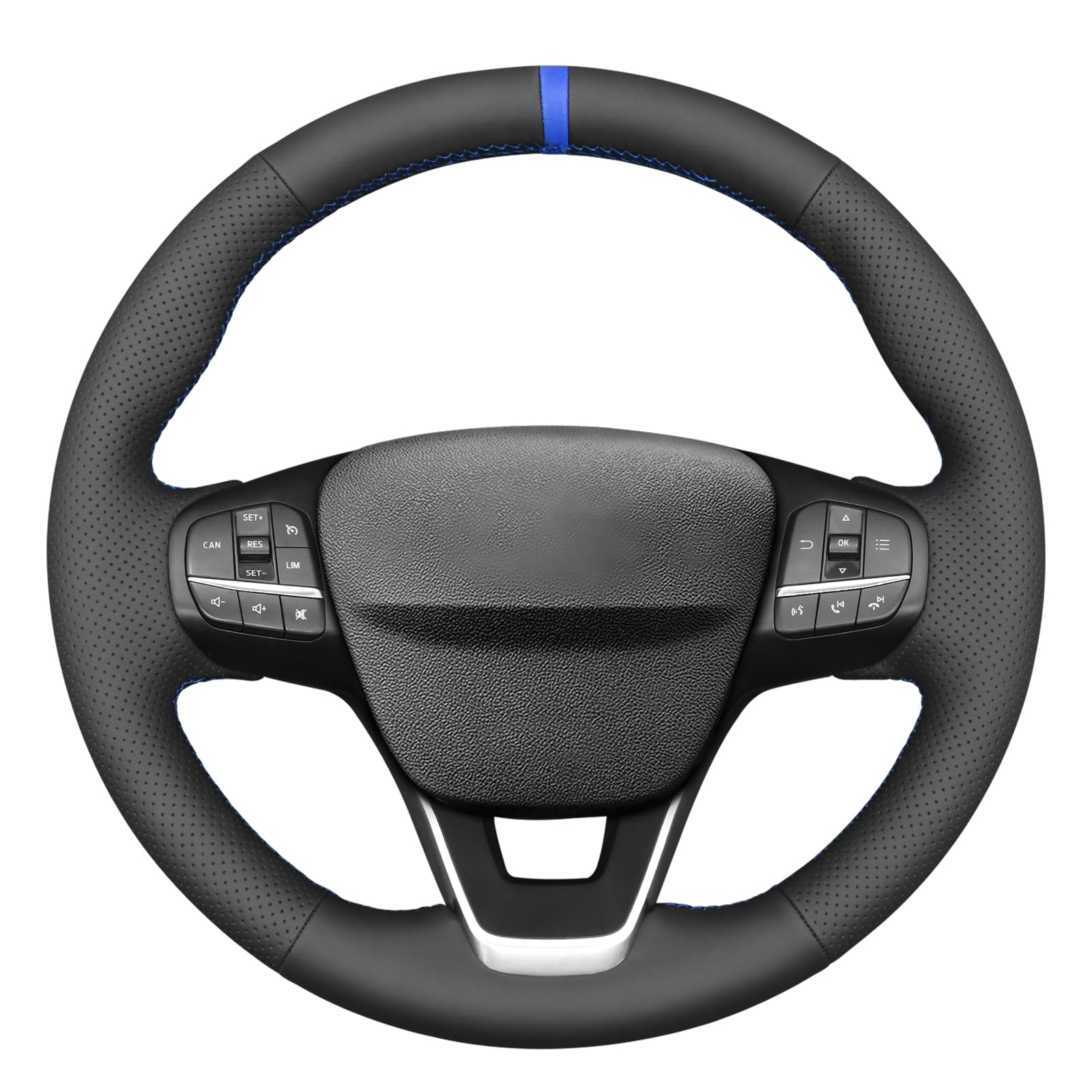 MEWANT Hand Stitch Black Steering Wheel Cover Wrap for Ford Bronco Sport 2021-2024 / Escape 2020-2024 / E-Transit 2022-2023 / Maverick 2022-2024 / Transit 2020-2024