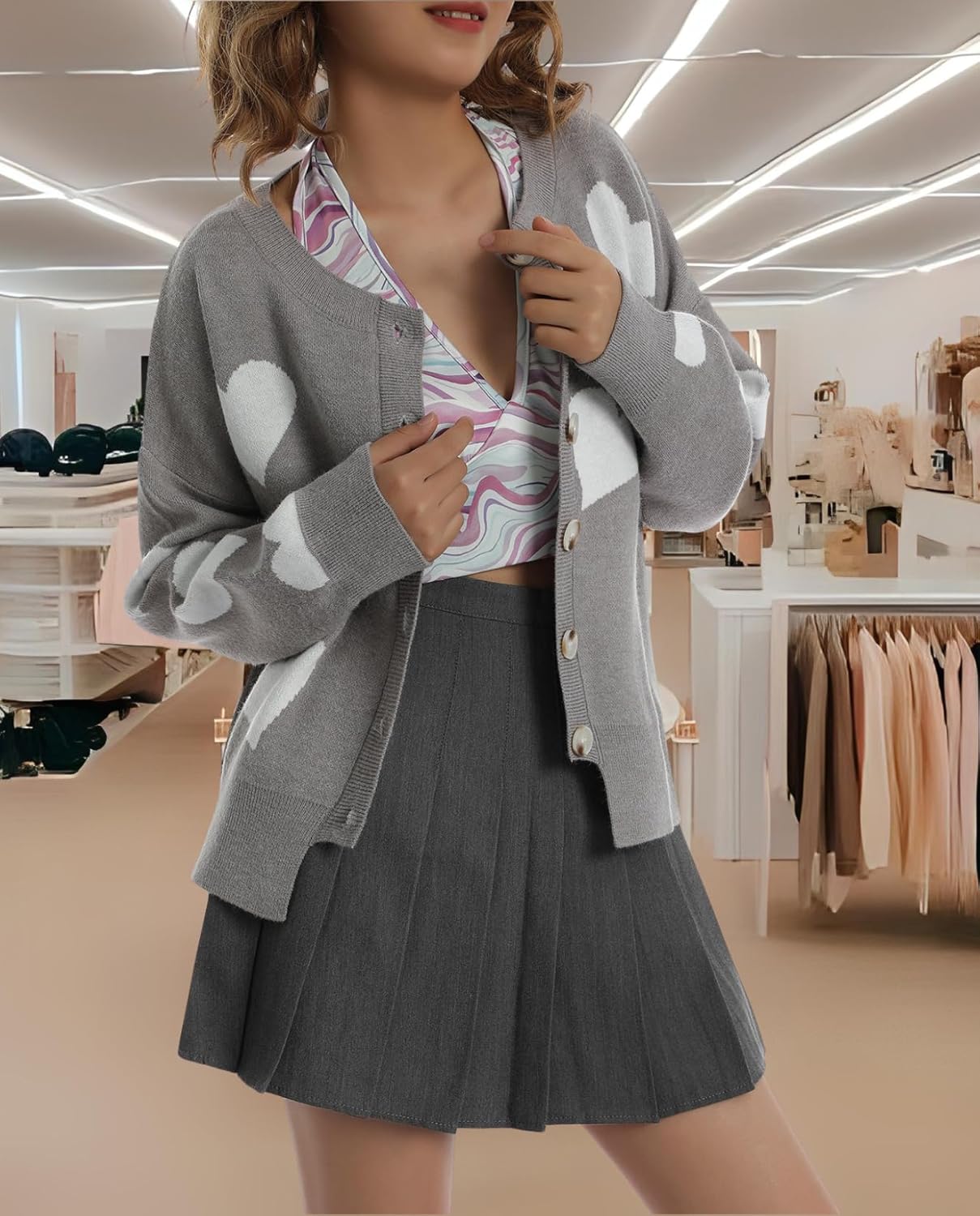 Women's Oversized Knit Cardigan - Cute Flower Pattern Loose Long Sleeve Round Neck Sweater for Autumn Winter - Image 2