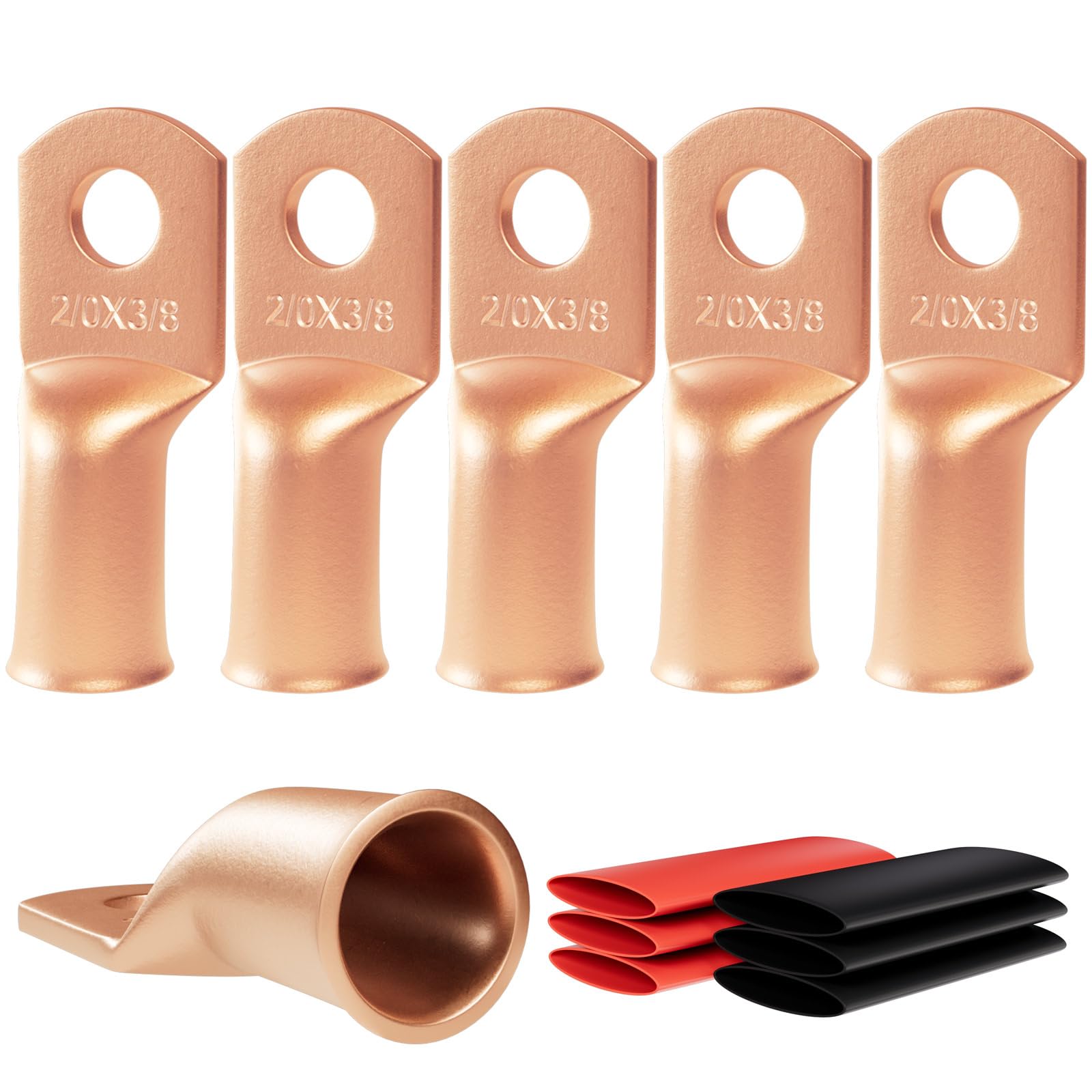 6pcs 2/0 Awg(00 Guage) - 3/8" (M10) Sanuke Wire Lugs Ring Terminal Connectors Ends Heavy Duty for Battery Cable Lug Wire Electrical Eyelets with 3:1