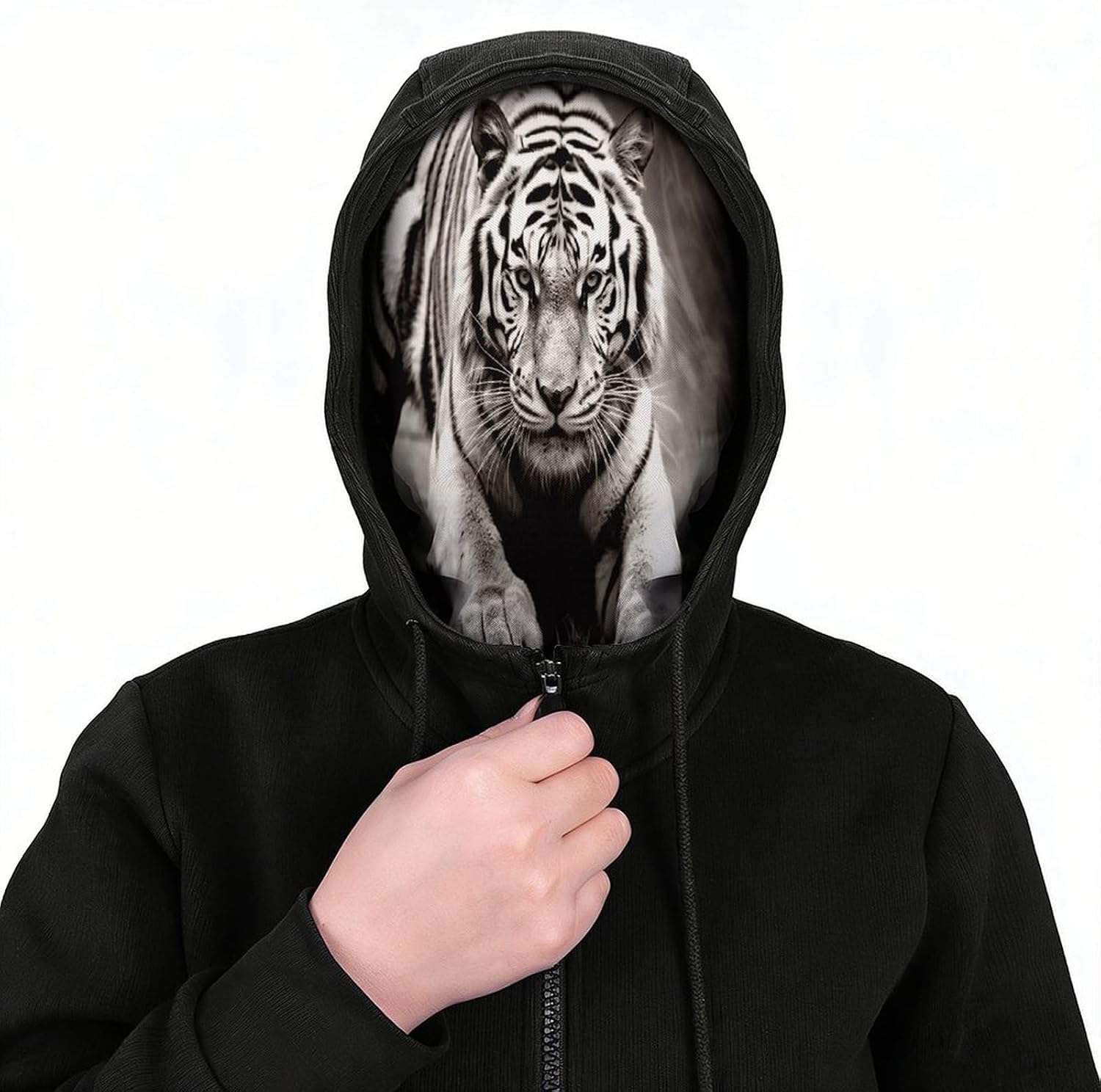 Black and White Tiger Balaclava Mesh Print Funny Face Mask Breathable Ski Masks Personalized Sun Protection Full Face Covers Neck Gaiter Windproof Head Masks for Pranks&Outdoor image 3