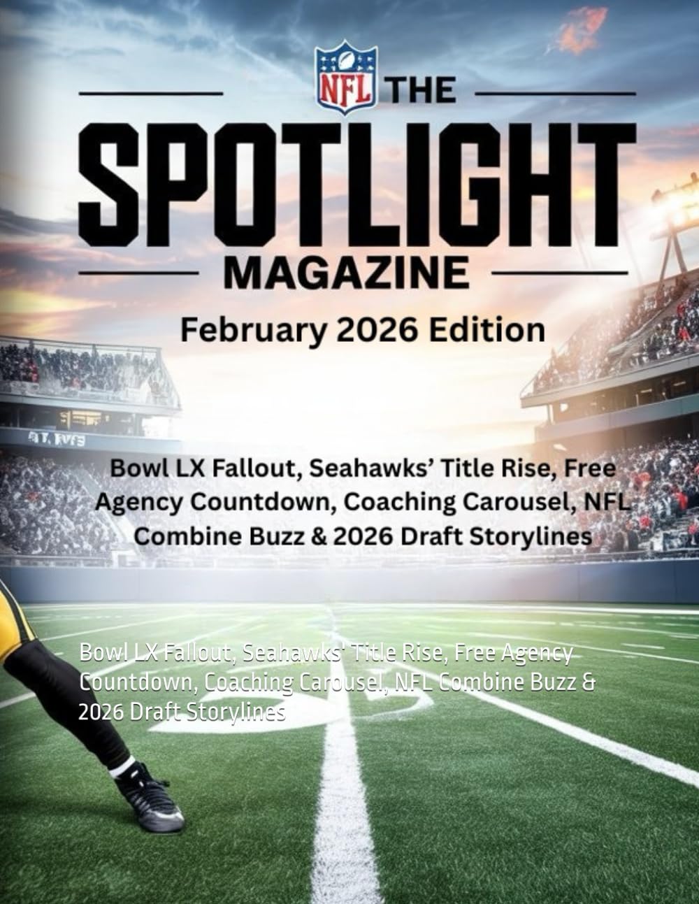 NFL THE SPOTLIGHT MAGAZINE February 2026 Edition: Bowl LX Fallout, Seahawks' Title Rise, Free Agency Countdown, Coaching Carousel, NFL Combine Buzz & 2026 Draft Storylines