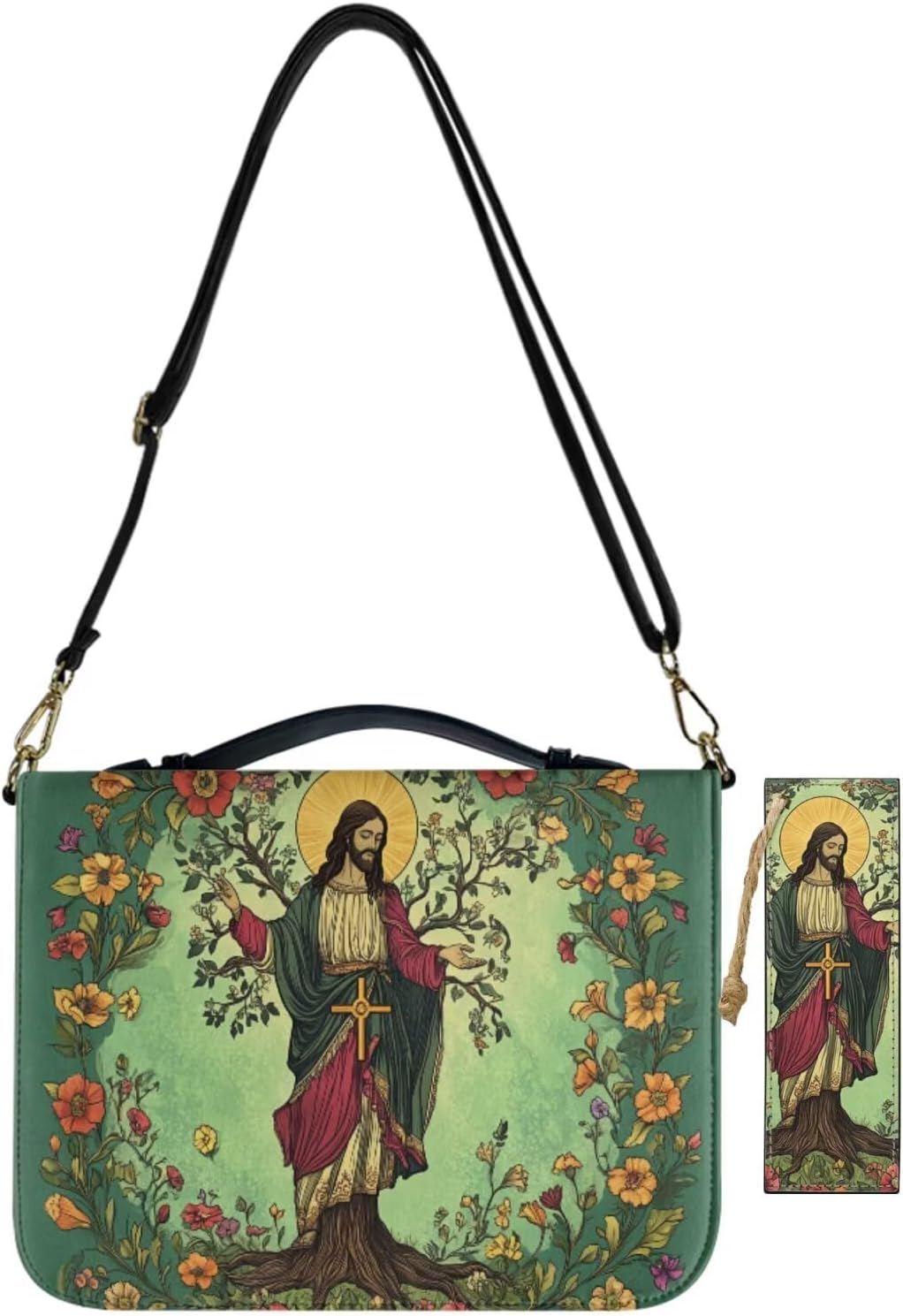 Attractive Print Bible Cover with Bonus Bookmark Retro Solemn Style Bible Cover Case for Women with Handle Zipper Large Lightweigh Scripture Book Study Accessories