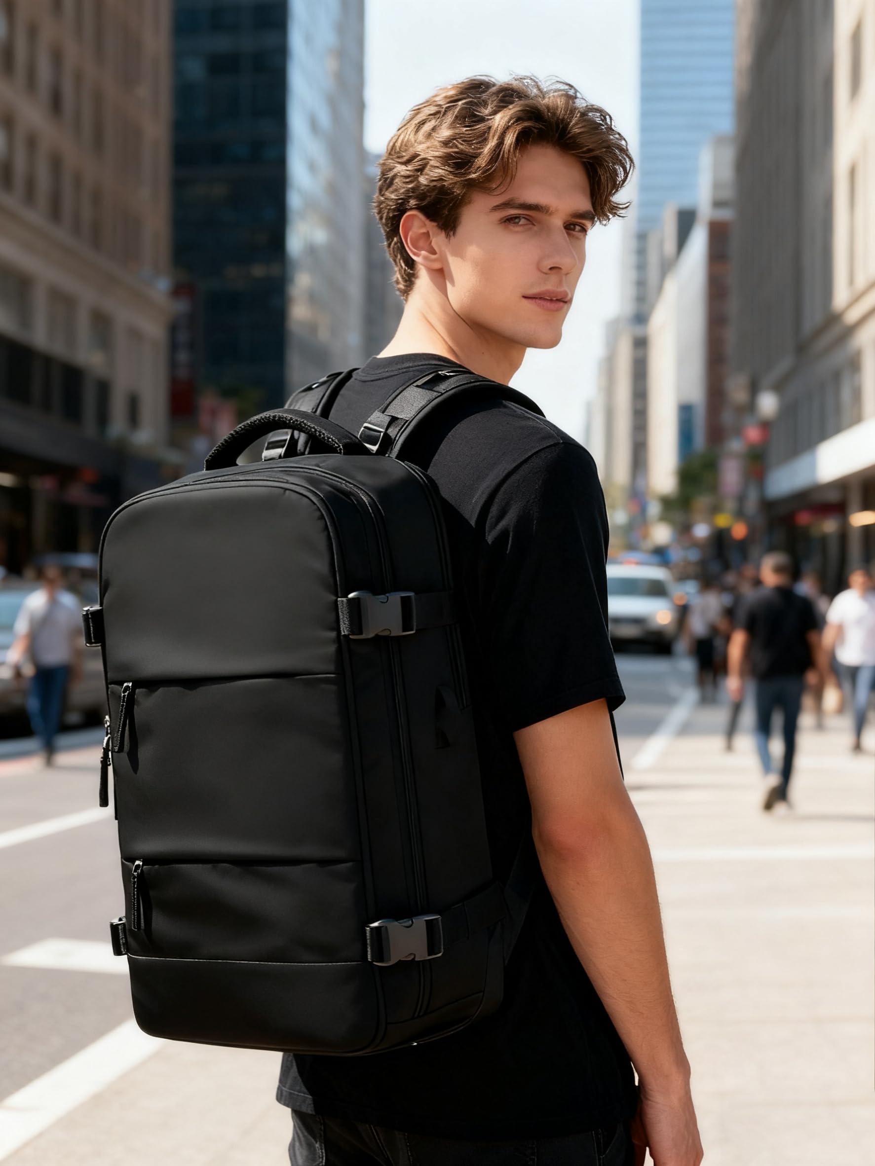 Mochila Viaje Cabina Avion con Compresión al Vacío – Airbag Mochila al Vacío con Bomba, Impermeable, Equipaje de Mano 45x36x20 para Hombre Mujer - Negro