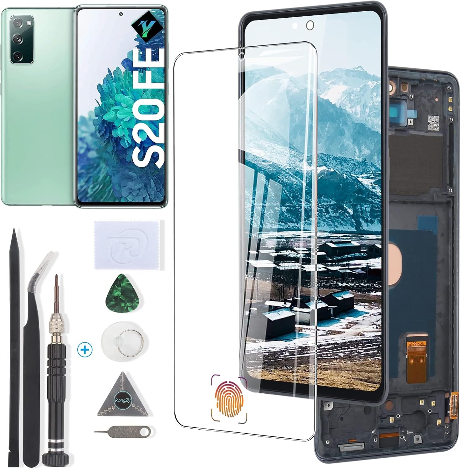 YWLRONG for AMOLED Samsung Galaxy S20 FE Screen Repamcement LCD Display Touch Screen Digitizer Assembly for S20 FE 5G Replacement with Tools(Support Fingerprint)