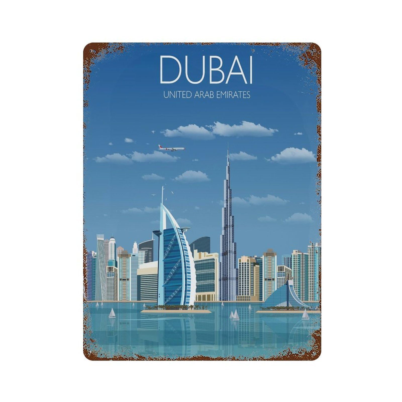 xiaoxiaoshen Travel of Dubai City United Arab Emirates Cityscape Wall Decor Art Metal Tin Poster Modern Home Decor Art Home Bar Shop Decorations Vintage Sign 40x30cm
