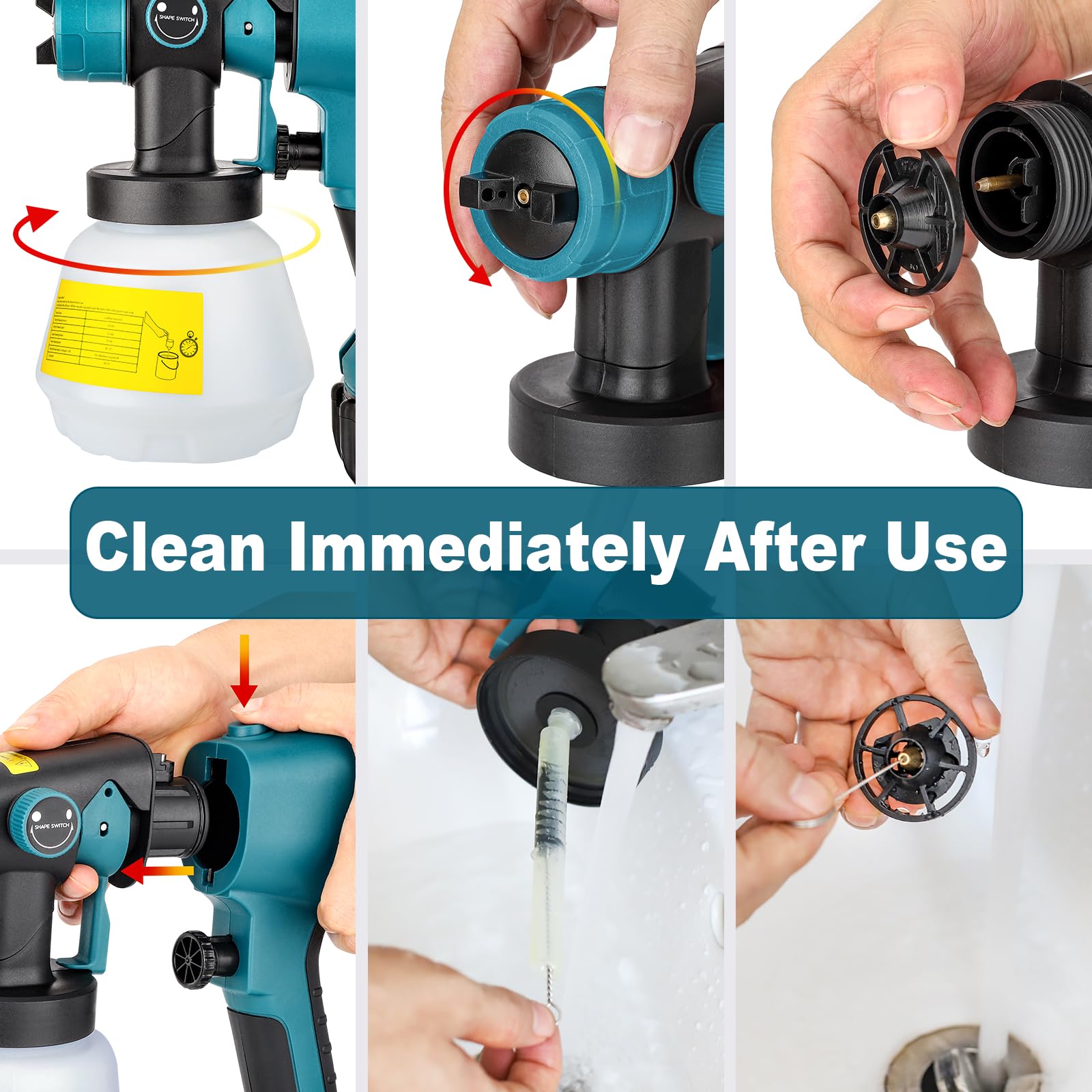 Système de pulvérisation de Peinture sans Fil Makita 18 V, Pistolet HVLP 200 W, 1000 ML, 4 Buses, 3 Motifs, pour Bricolage et Murs