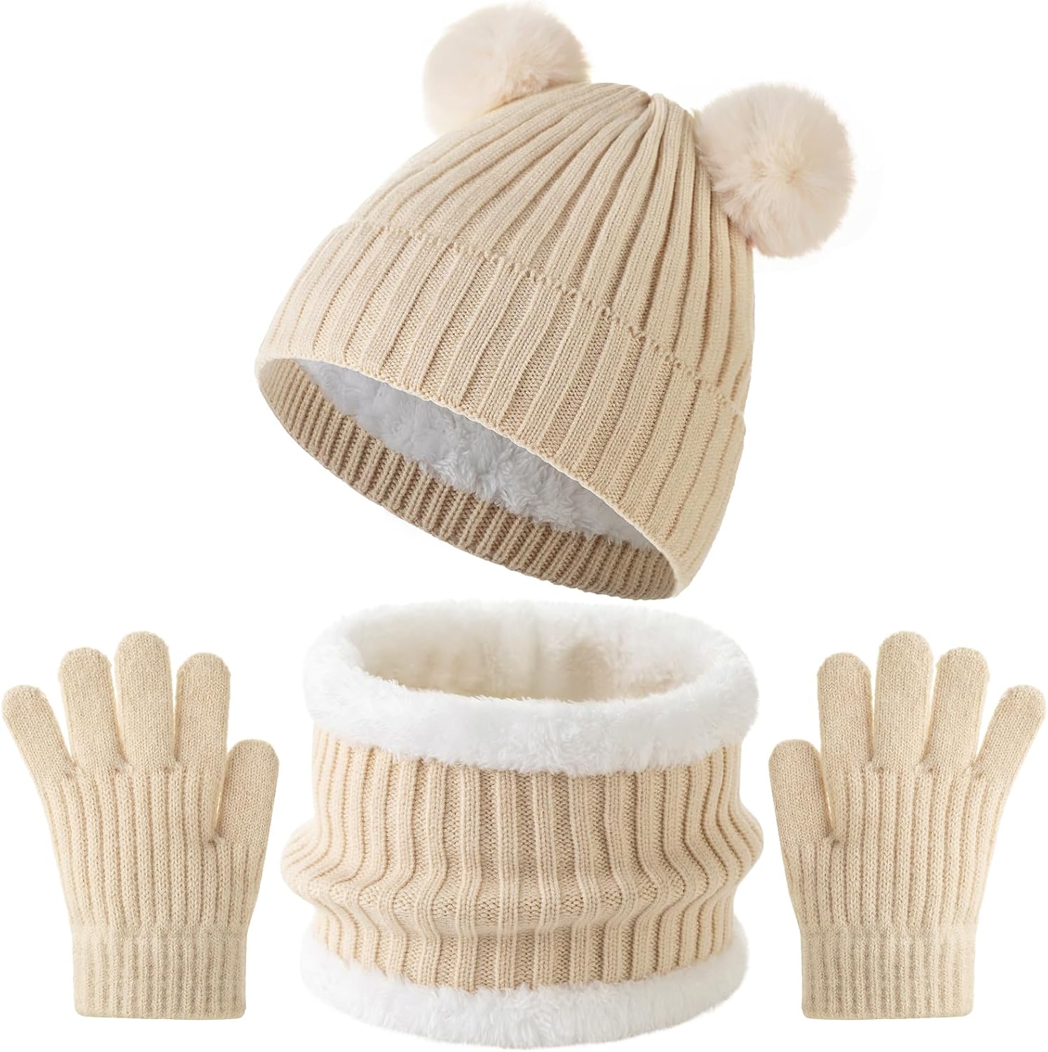 Tavaleu Kids Winter Beanie Hat Scarf Gloves Set Knit Warm Toddler Winter Cap Gloves Neck Warmer for Boys Girls