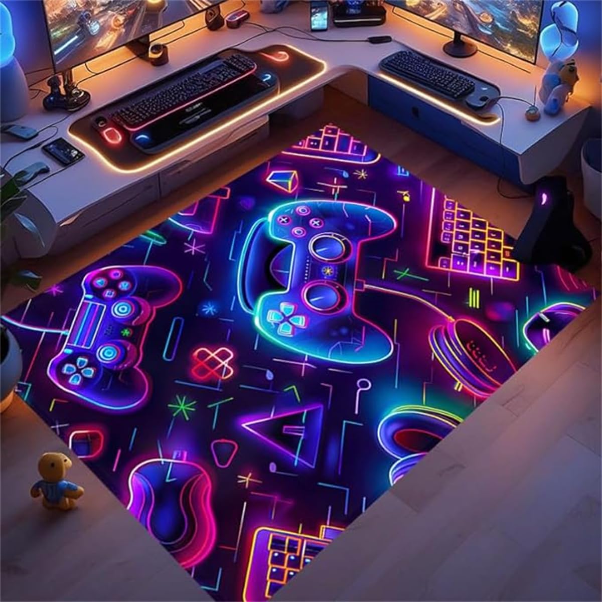 Peihuodan Men's Navy Gamer Area Rugs For Bedrooms Teenager Boys Girls Kids Anime Coloured Graffiti Gaming Gamer Pattern Sofa Bed Rugs Gaming Bedroom Accessories Decor Floor Indoor Carpets Rug Pads (,80X120cm)
